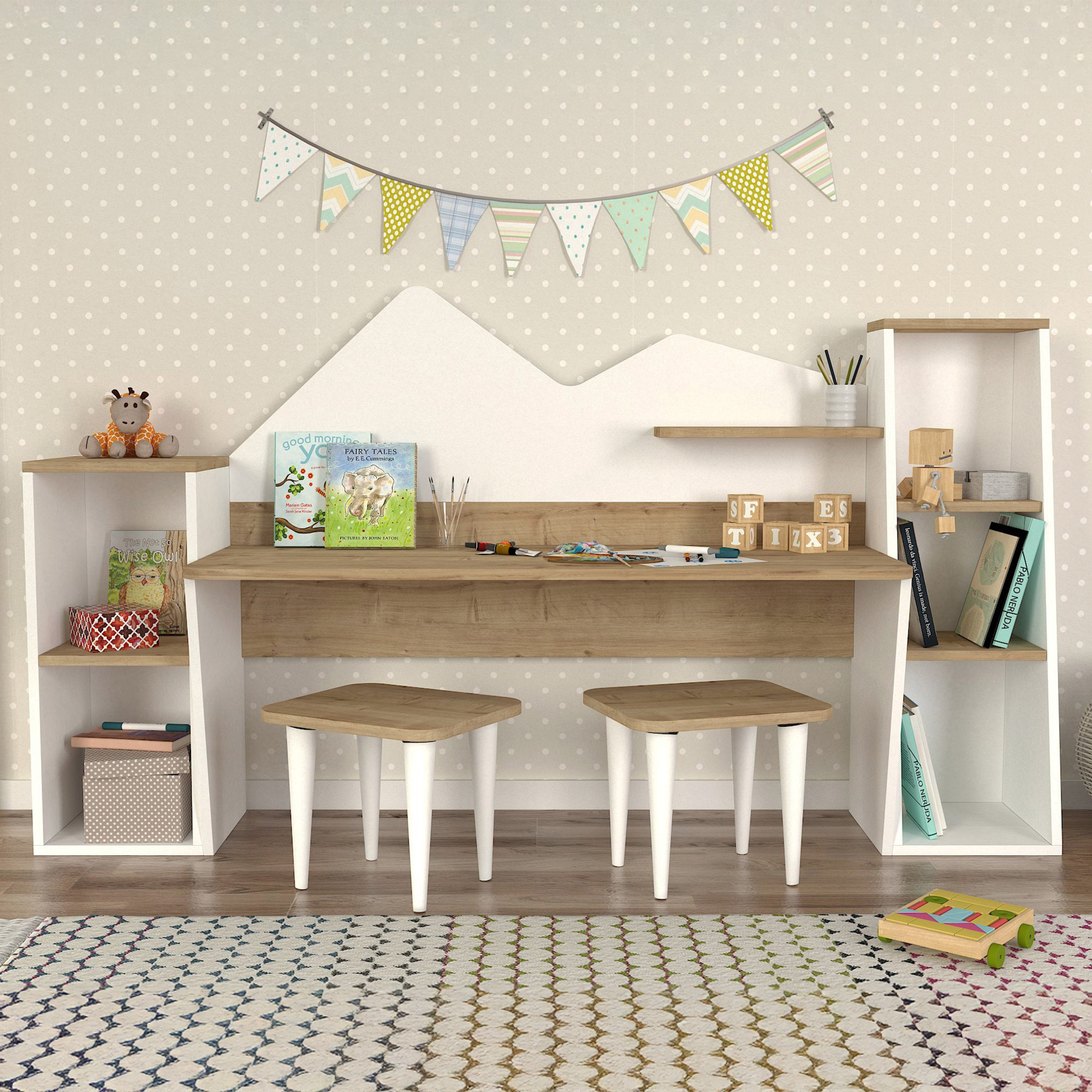 Modulix Lumos Study Desk with Bookcase and Stools-hbxfurniture-office-desks-image-1