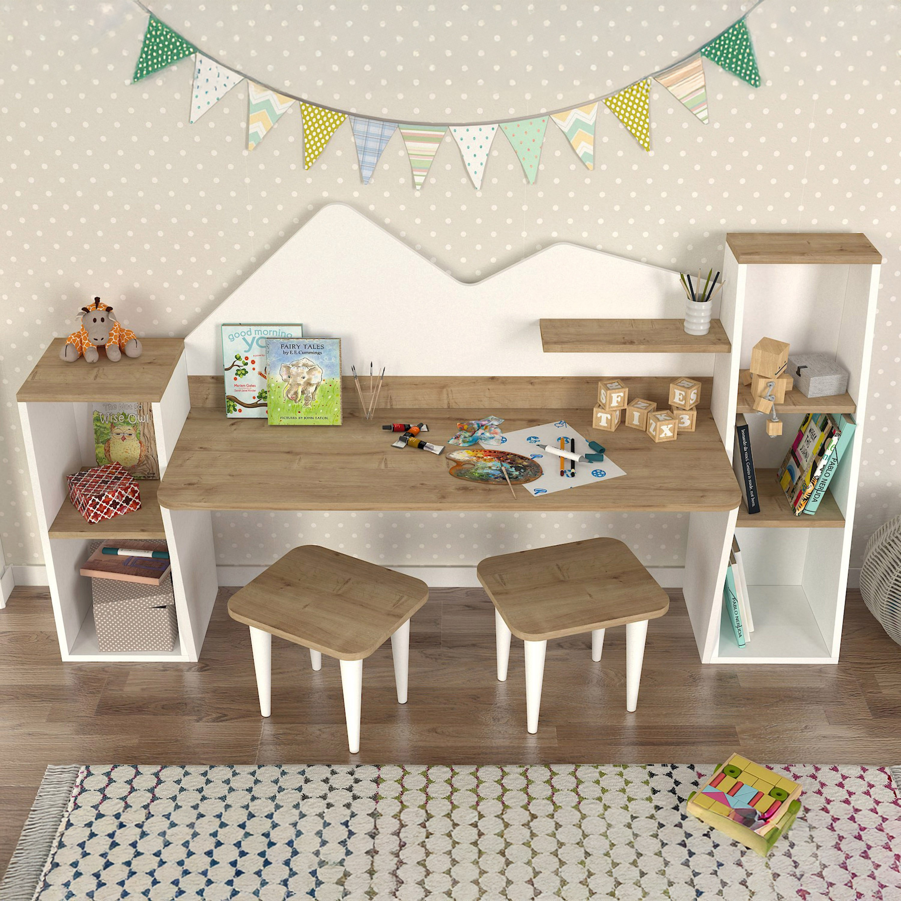 Modulix Lumos Study Desk with Bookcase and Stools-hbxfurniture-office-desks-image-3