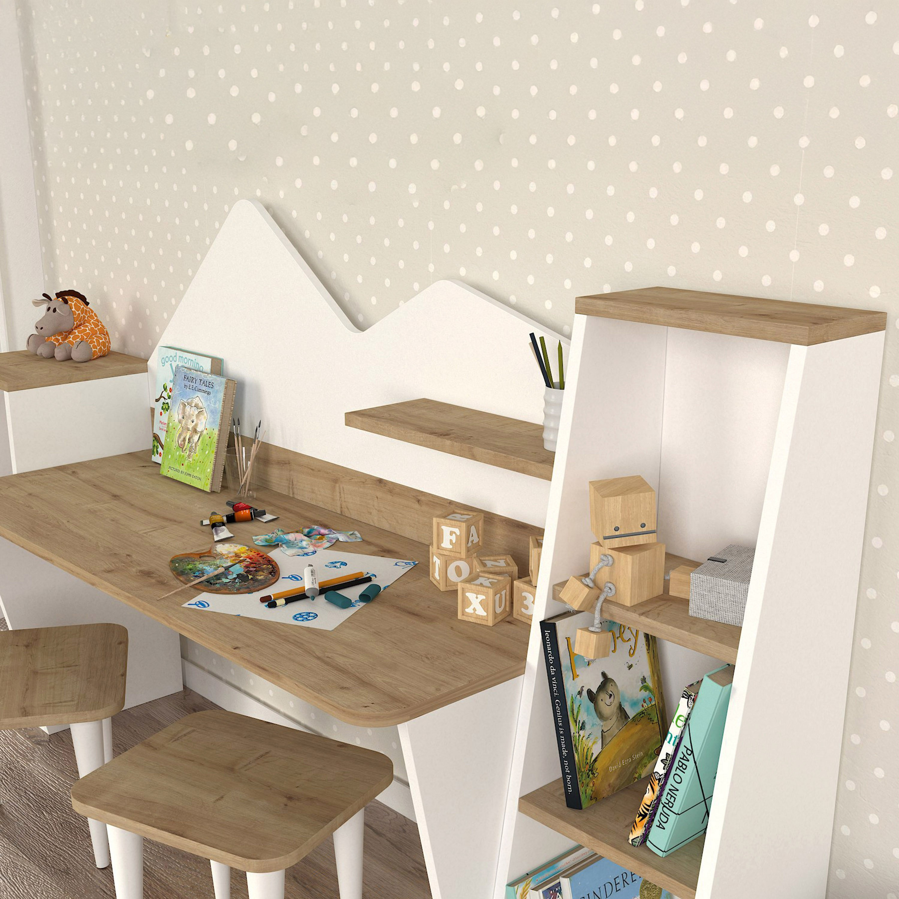 Modulix Lumos Study Desk with Bookcase and Stools-hbxfurniture-office-desks-image-4