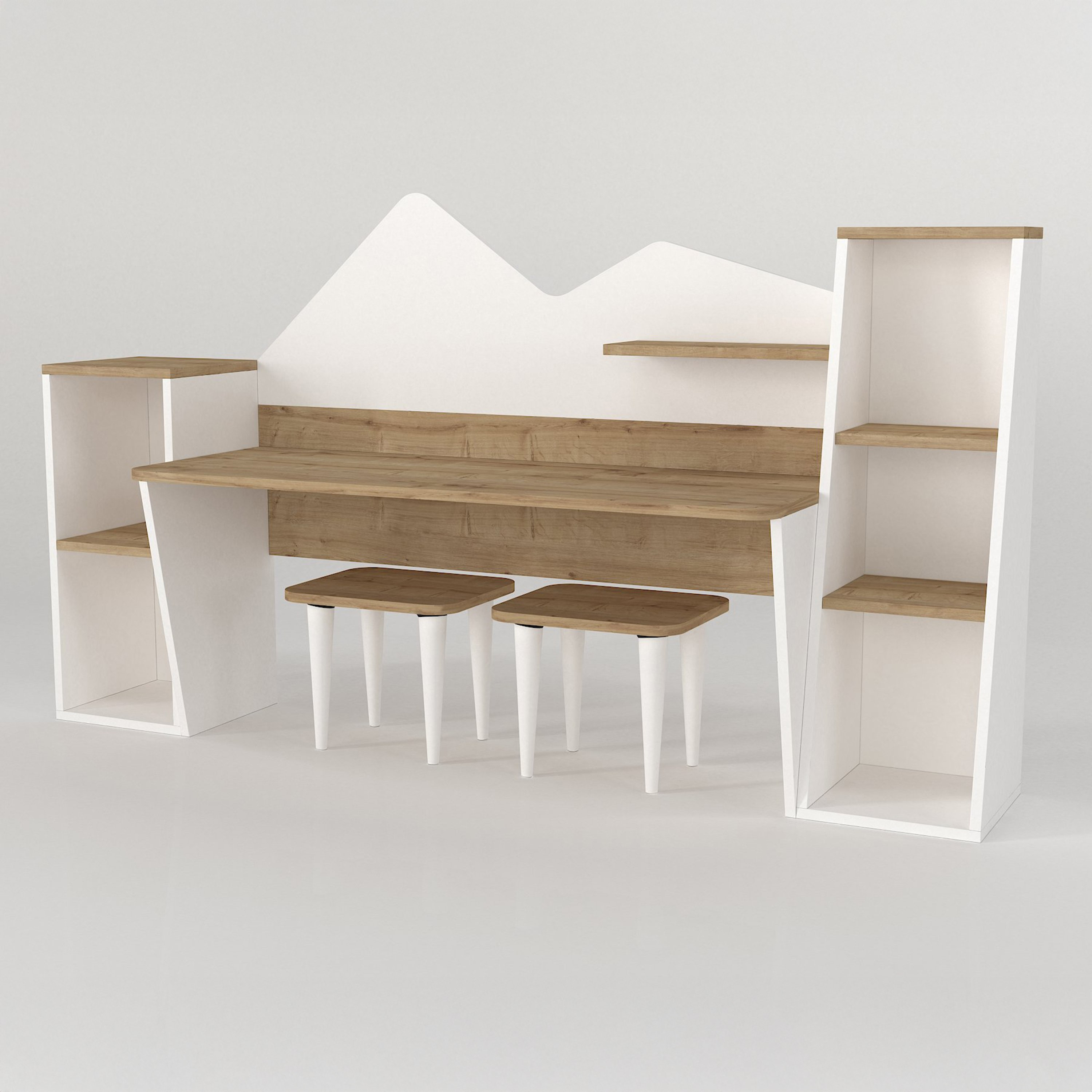 Modulix Lumos Study Desk with Bookcase and Stools-hbxfurniture-office-desks-image-5