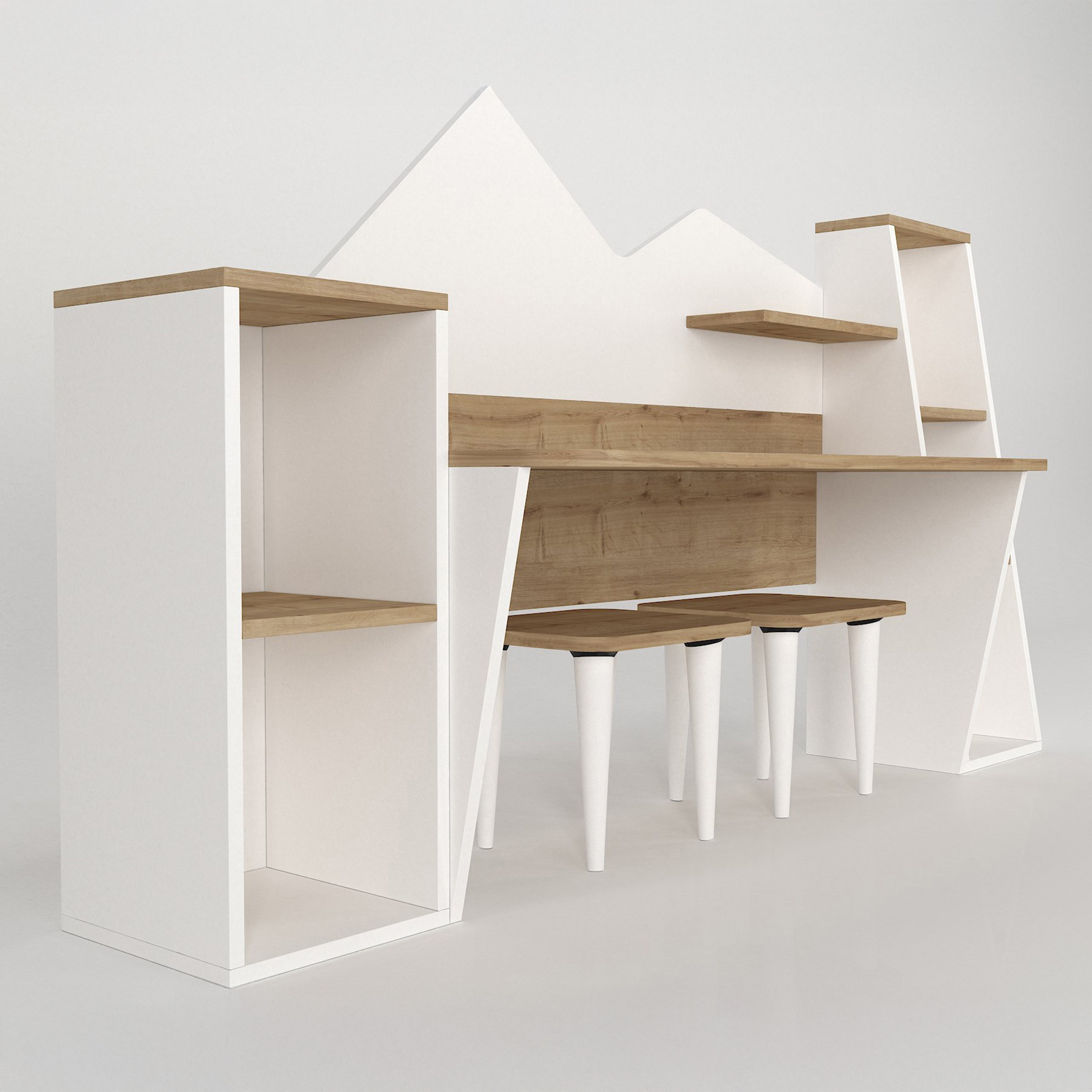 Modulix Lumos Study Desk with Bookcase and Stools-hbxfurniture-office-desks-image-7