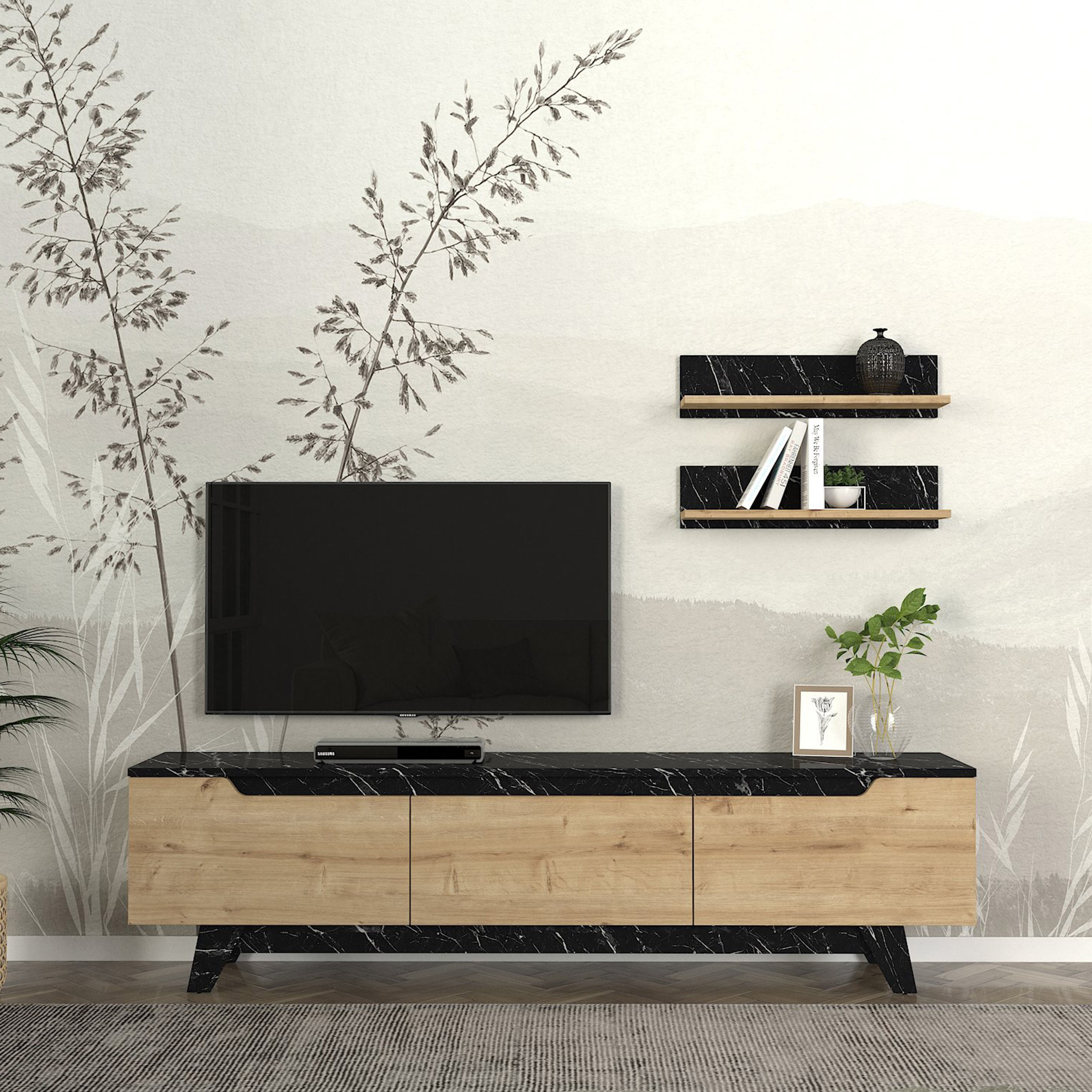 وحدة تلفزيون حتى 70 بوصة 1.8 متر بأرفف تُثبت على الحائط من مودوليكس هازل-hbxlivingroom-mediaunitsandstorage-tvunits-image-1