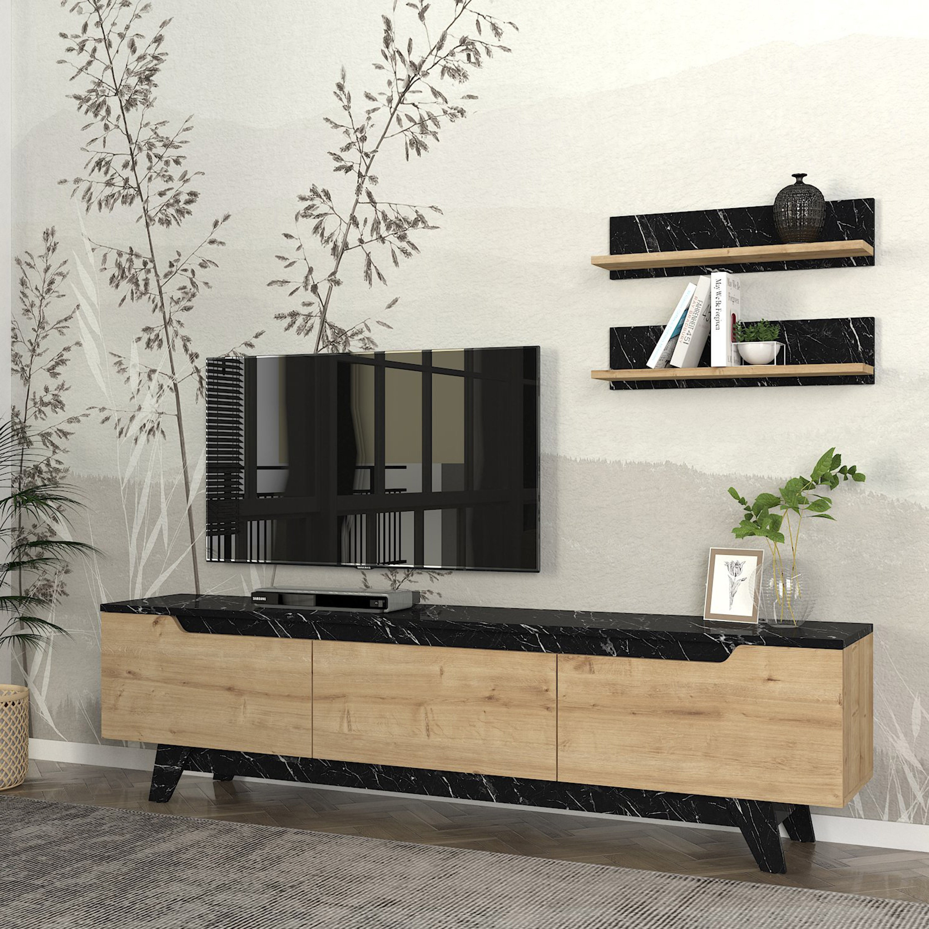 وحدة تلفزيون حتى 70 بوصة 1.8 متر بأرفف تُثبت على الحائط من مودوليكس هازل-hbxlivingroom-mediaunitsandstorage-tvunits-image-2