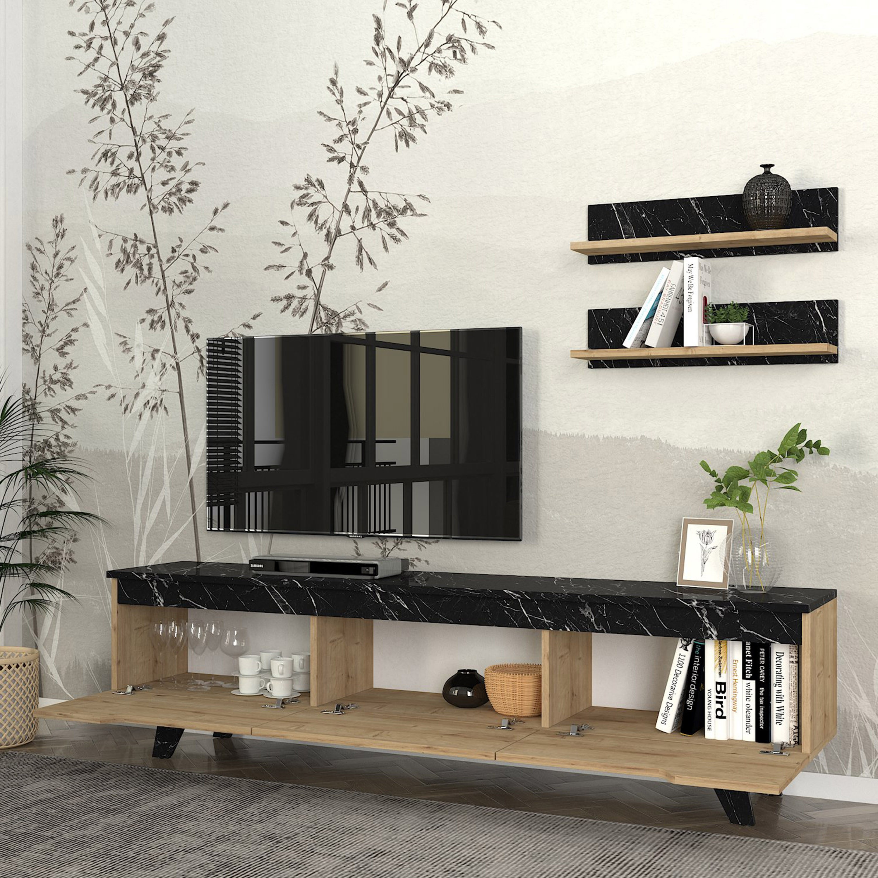 وحدة تلفزيون حتى 70 بوصة 1.8 متر بأرفف تُثبت على الحائط من مودوليكس هازل-hbxlivingroom-mediaunitsandstorage-tvunits-image-3