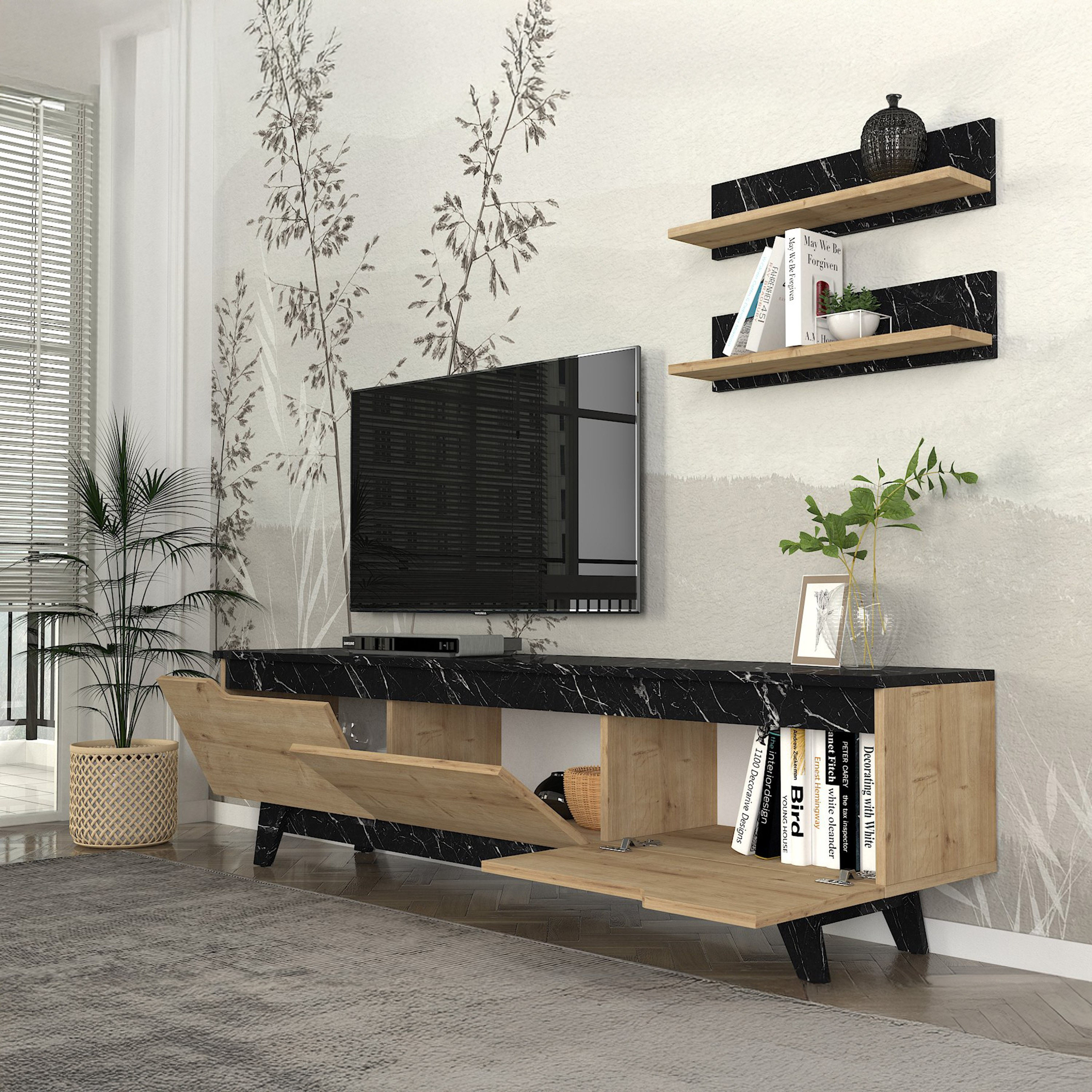 وحدة تلفزيون حتى 70 بوصة 1.8 متر بأرفف تُثبت على الحائط من مودوليكس هازل-hbxlivingroom-mediaunitsandstorage-tvunits-image-5