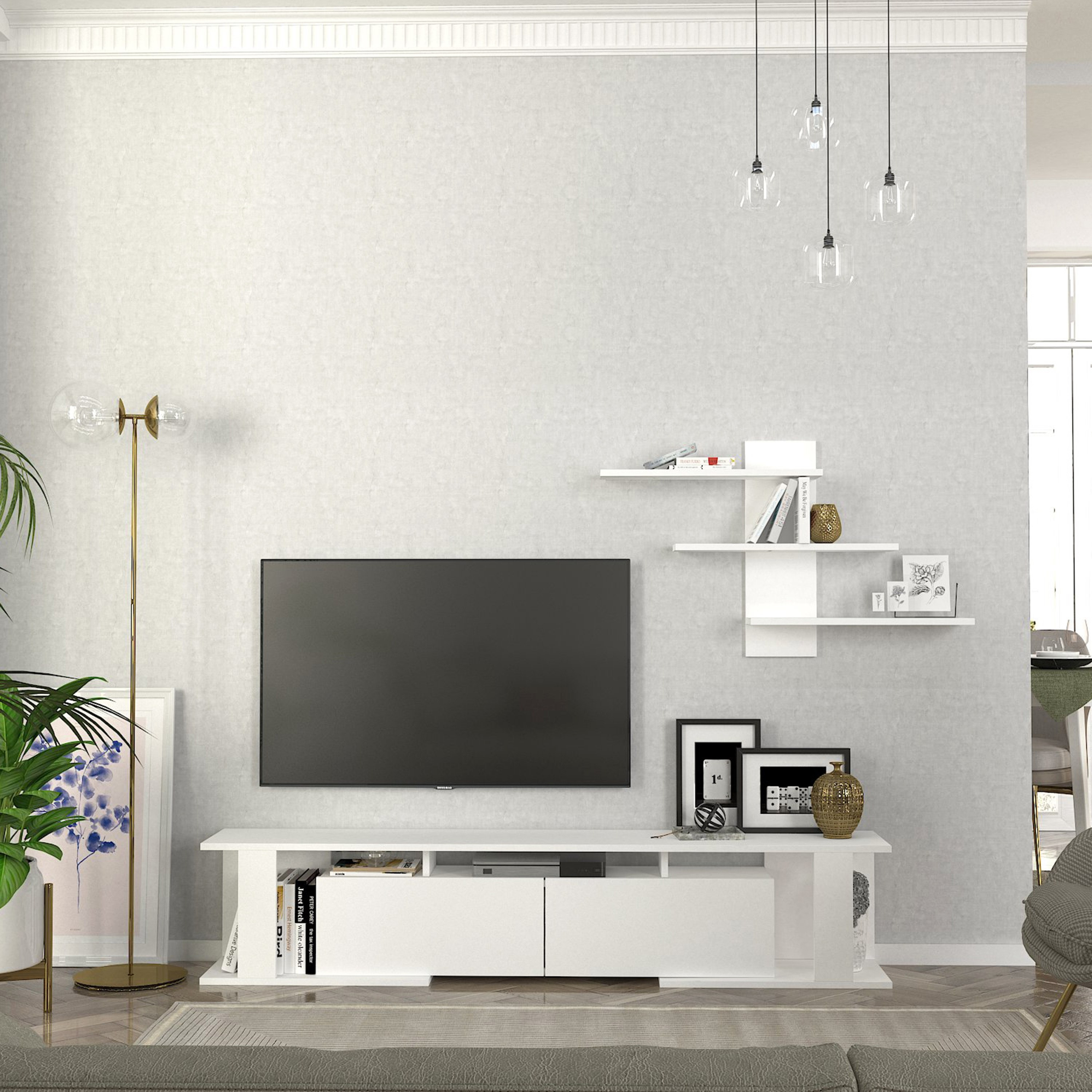 Modulix Column 1.8 Meter TV Unit with Wall Mounted Shelves for TV upto 70 inches-hbxlivingroom-mediaunitsandstorage-tvunits-image-2