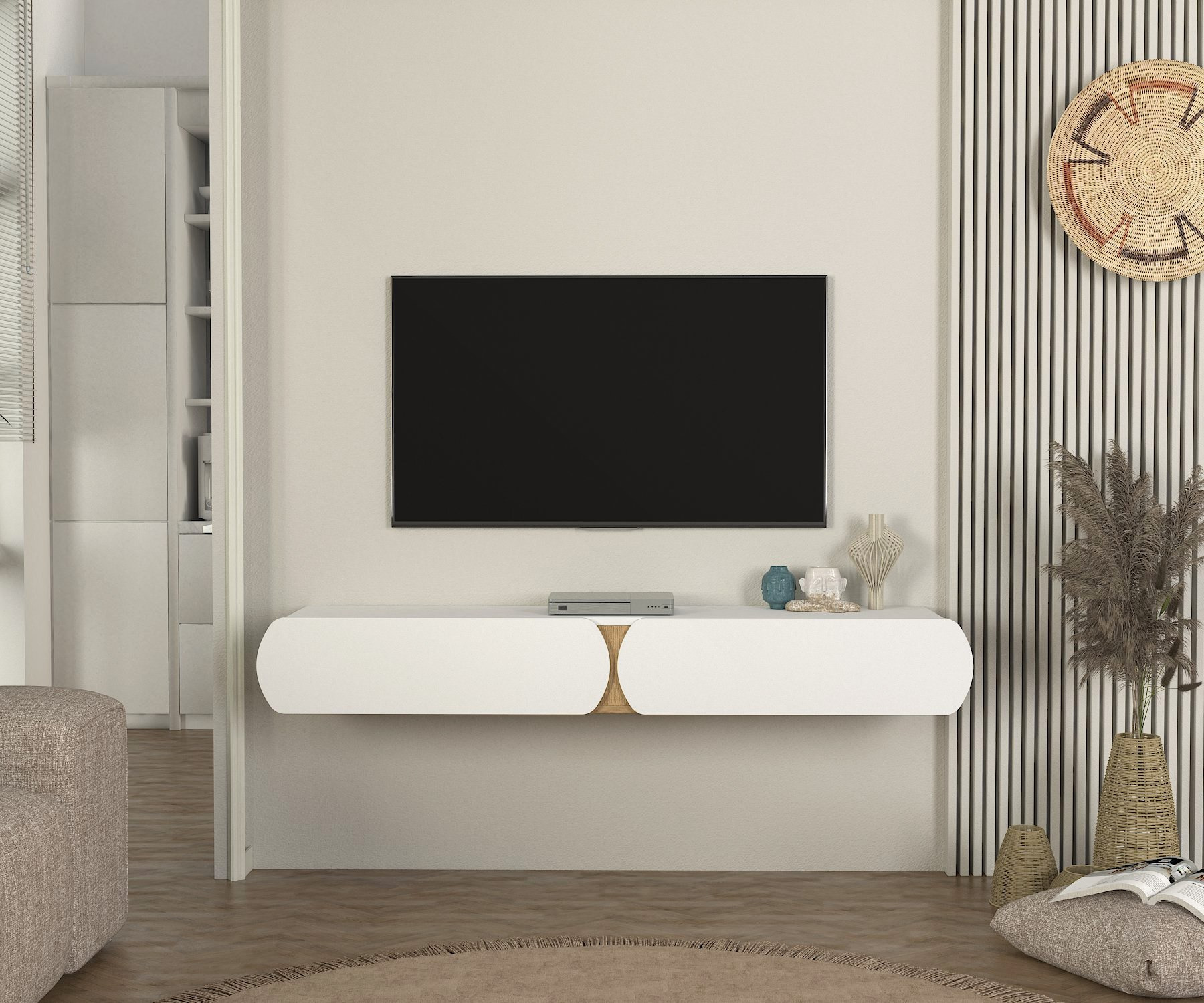 Modulix Ella 1.5 Metre Wall Mounted TV Unit for TVs up to 75 inches-hbxlivingroom-mediaunitsandstorage-tvunits-image-1