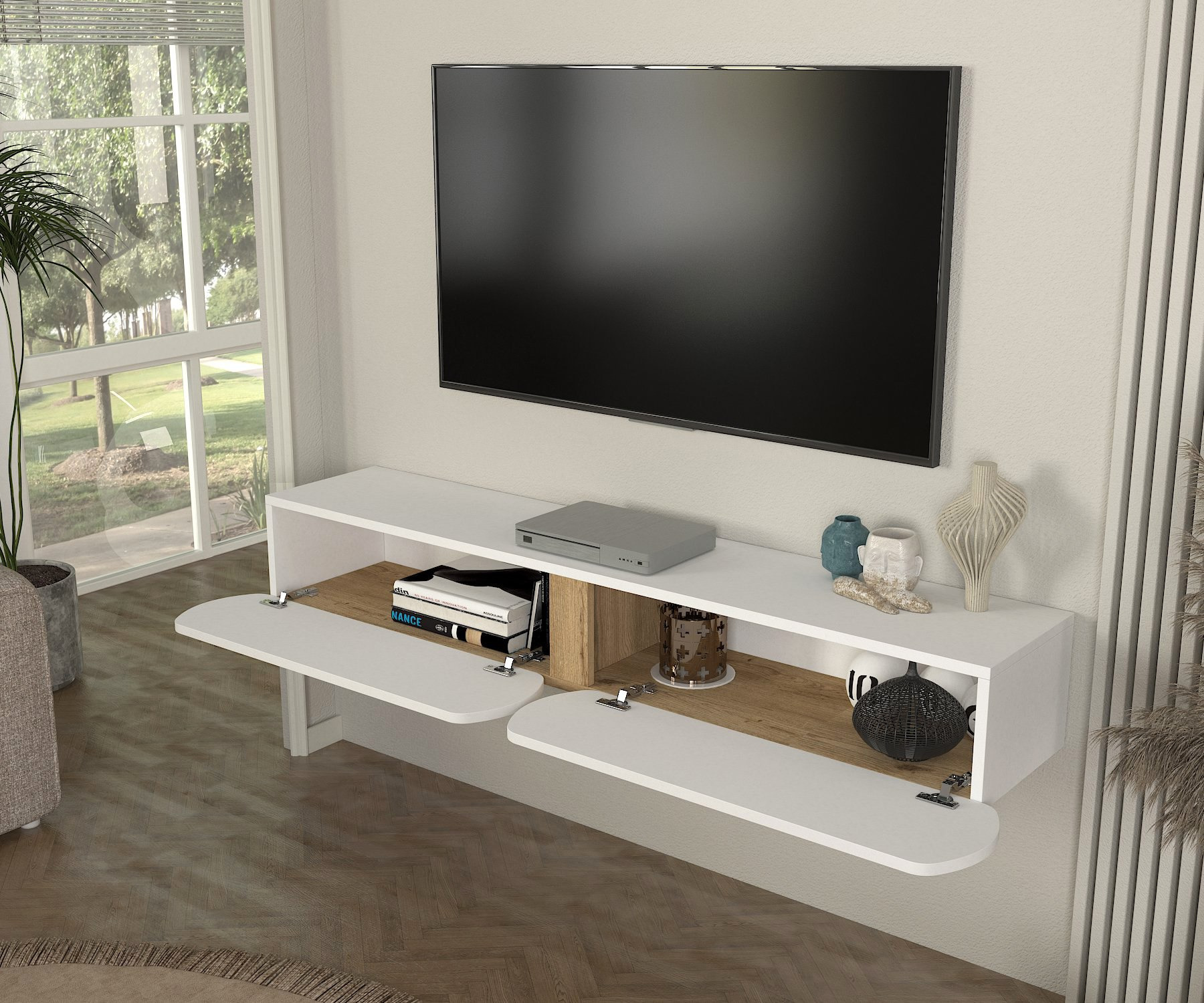 Modulix Ella 1.5 Metre Wall Mounted TV Unit for TVs up to 75 inches-hbxlivingroom-mediaunitsandstorage-tvunits-image-3