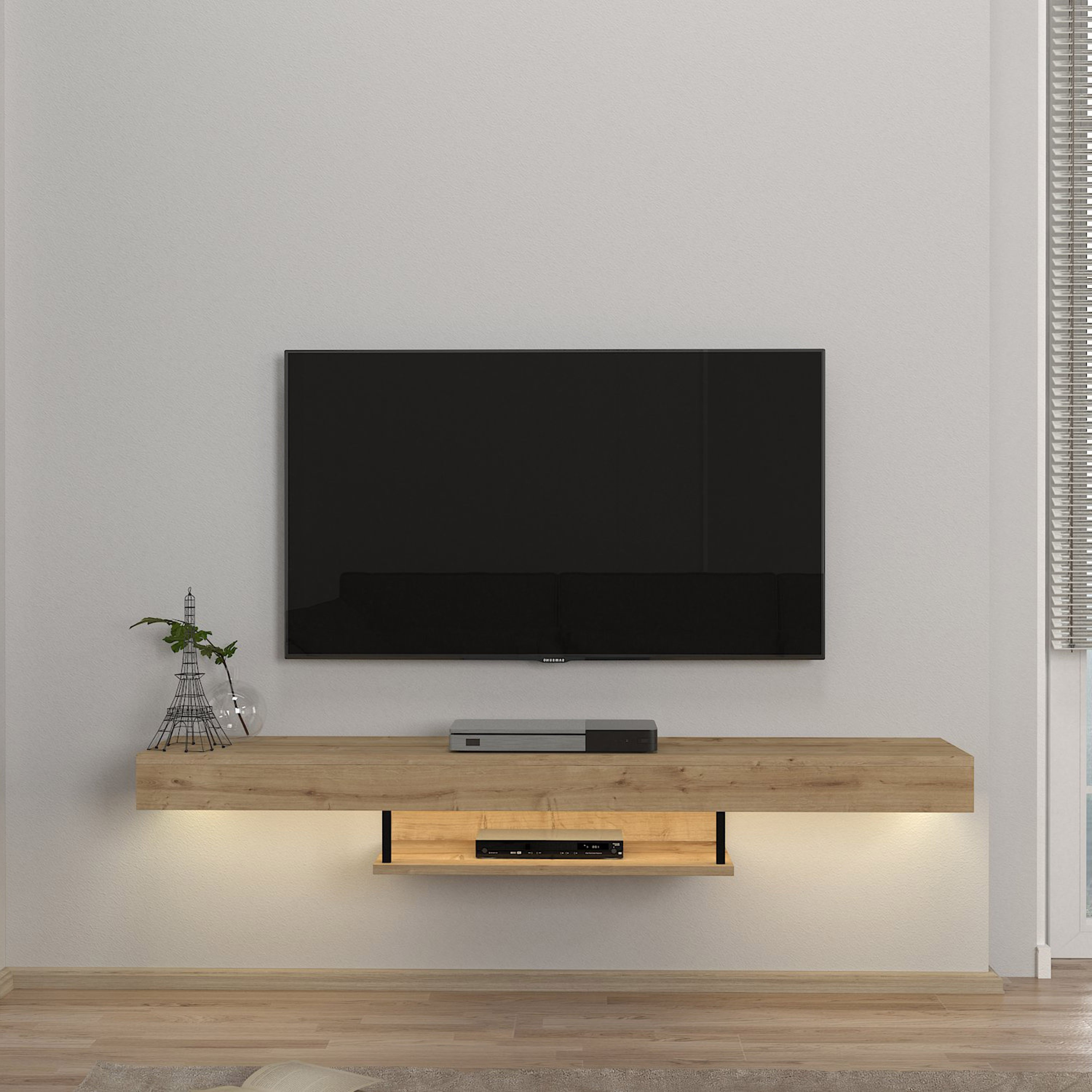 Modulix Alba 1.5 Metre Wall Mounted TV Unit with LED for TVs up to 75 inches-hbxlivingroom-mediaunitsandstorage-tvunits-image-1