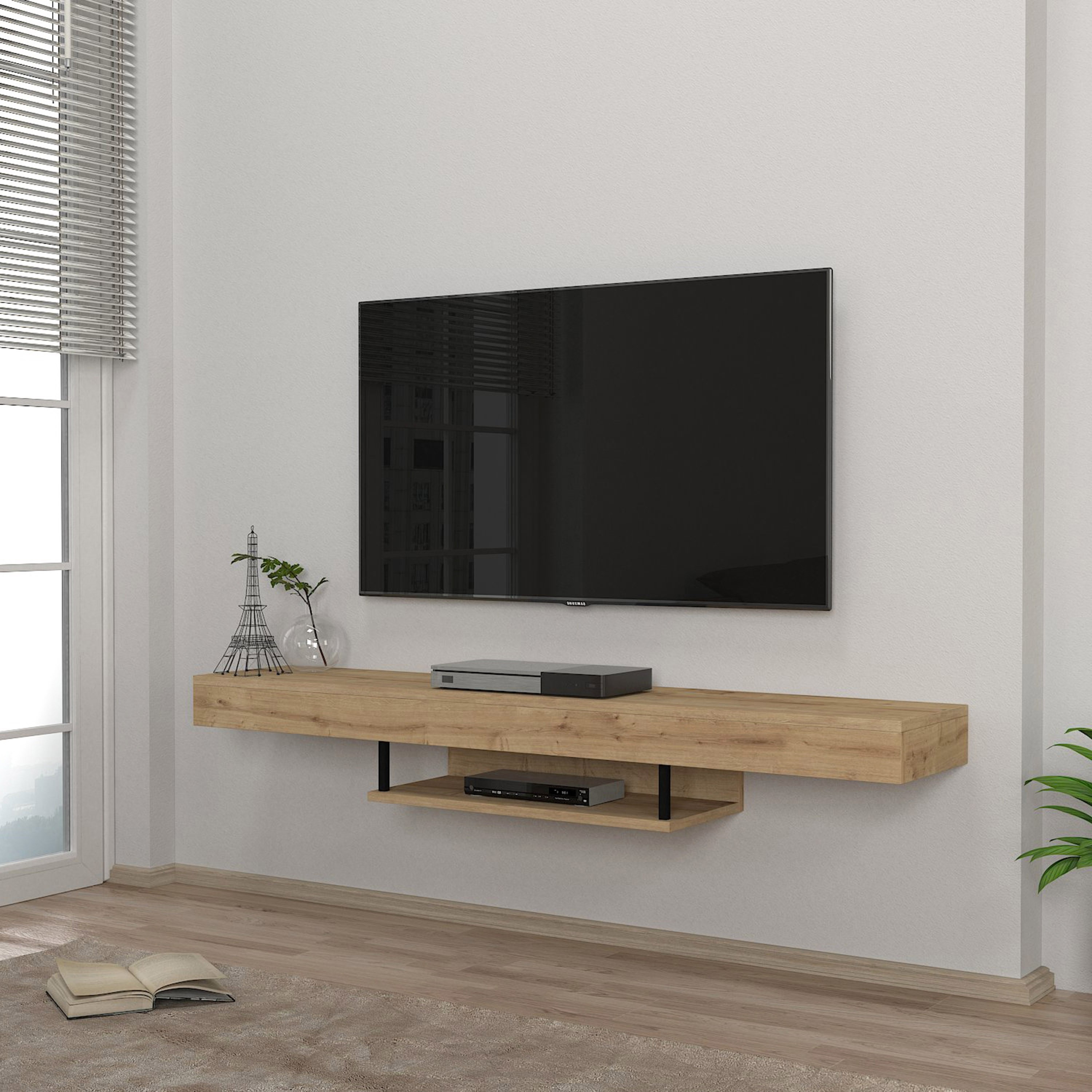 Modulix Alba 1.5 Metre Wall Mounted TV Unit with LED for TVs up to 75 inches-hbxlivingroom-mediaunitsandstorage-tvunits-image-2