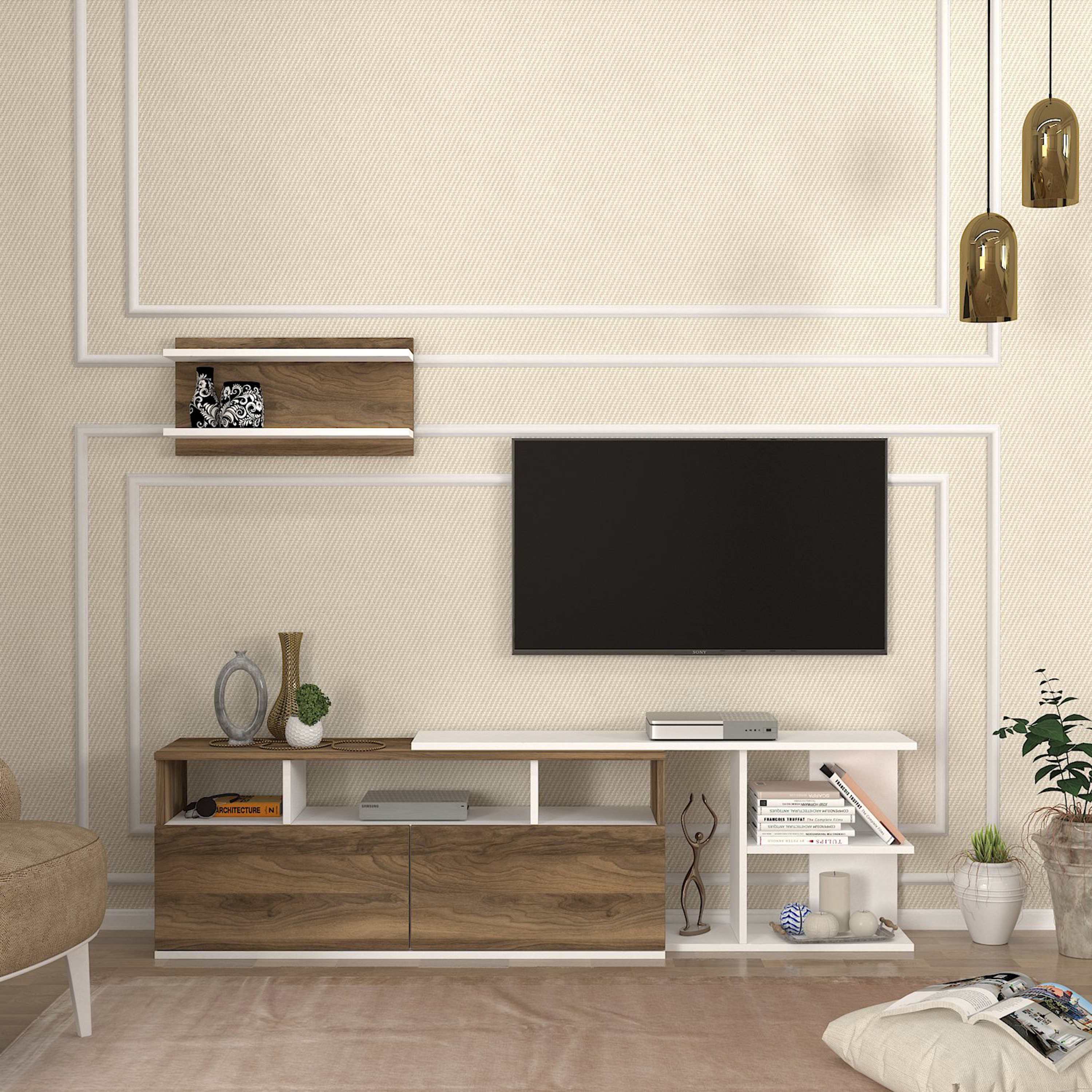 Modulix Aspin 1.8 Meter 1-Door TV Unit with Wall Mounted Shelf for TVs upto 70 inches-hbxlivingroom-mediaunitsandstorage-tvunits-image-1