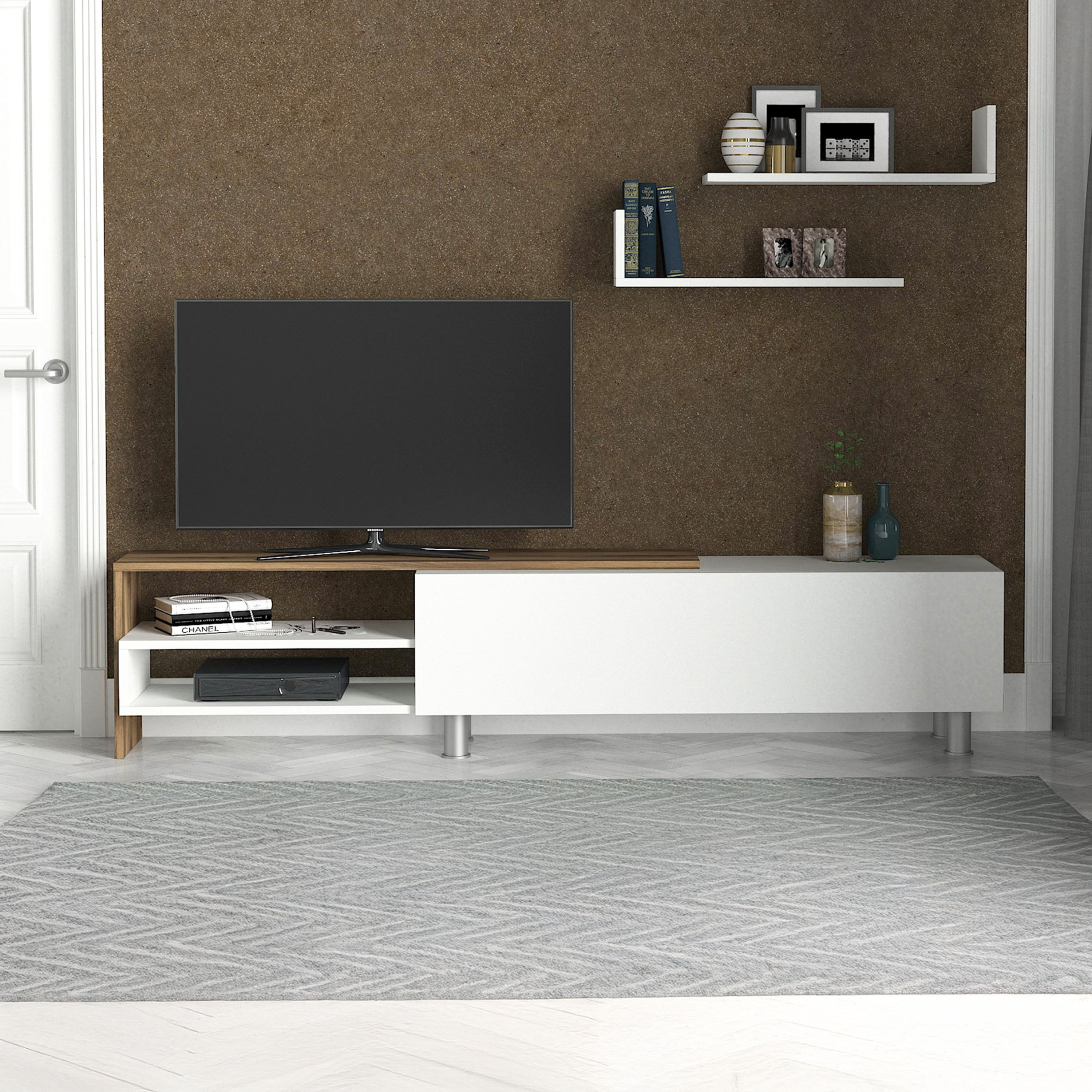 Modulix Lily 1.8 Meter 1-Door TV Unit with Wall Mounted Shelves for TV upto 70 inches-hbxlivingroom-mediaunitsandstorage-tvunits-image-1