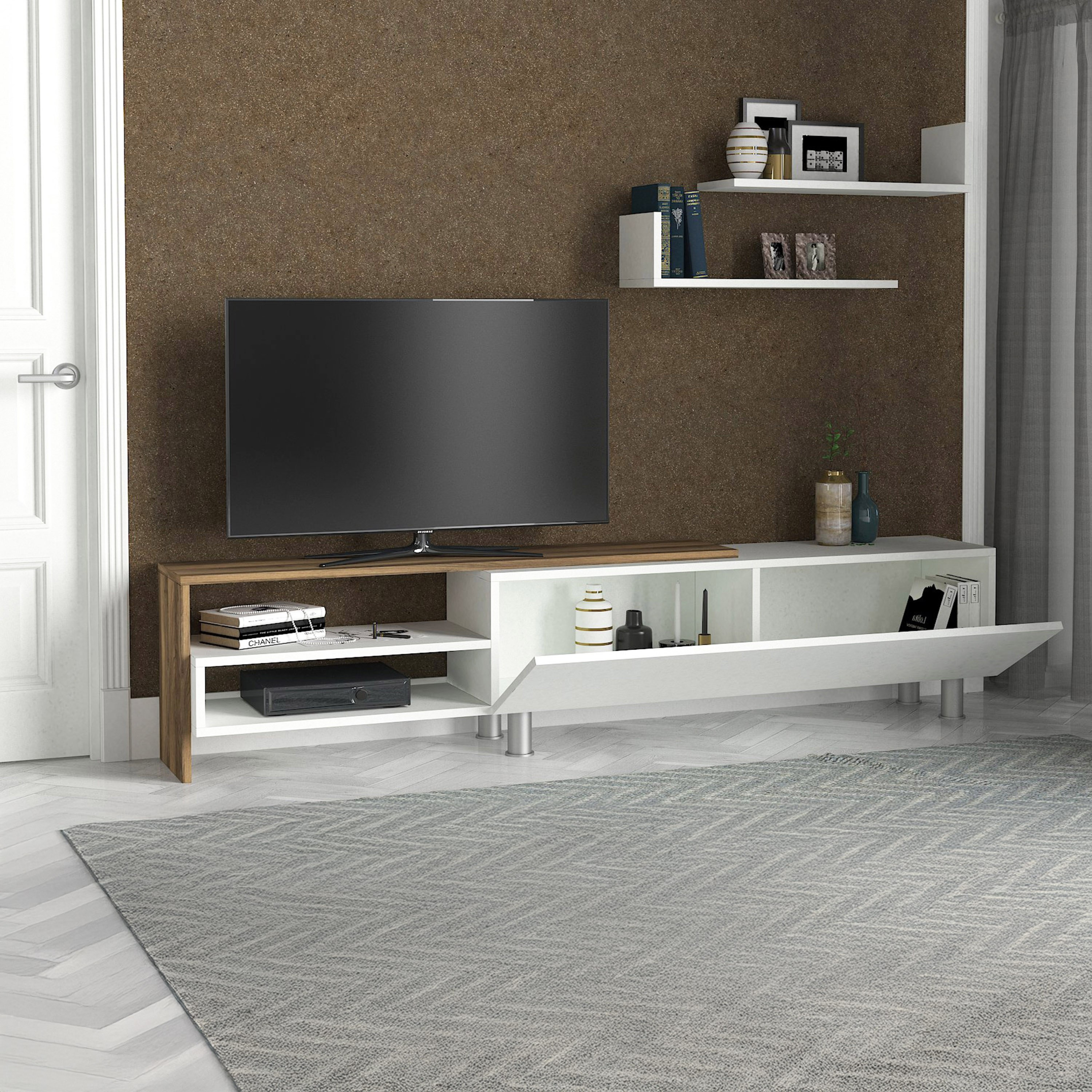 Modulix Lily 1.8 Meter 1-Door TV Unit with Wall Mounted Shelves for TV upto 70 inches-hbxlivingroom-mediaunitsandstorage-tvunits-image-3