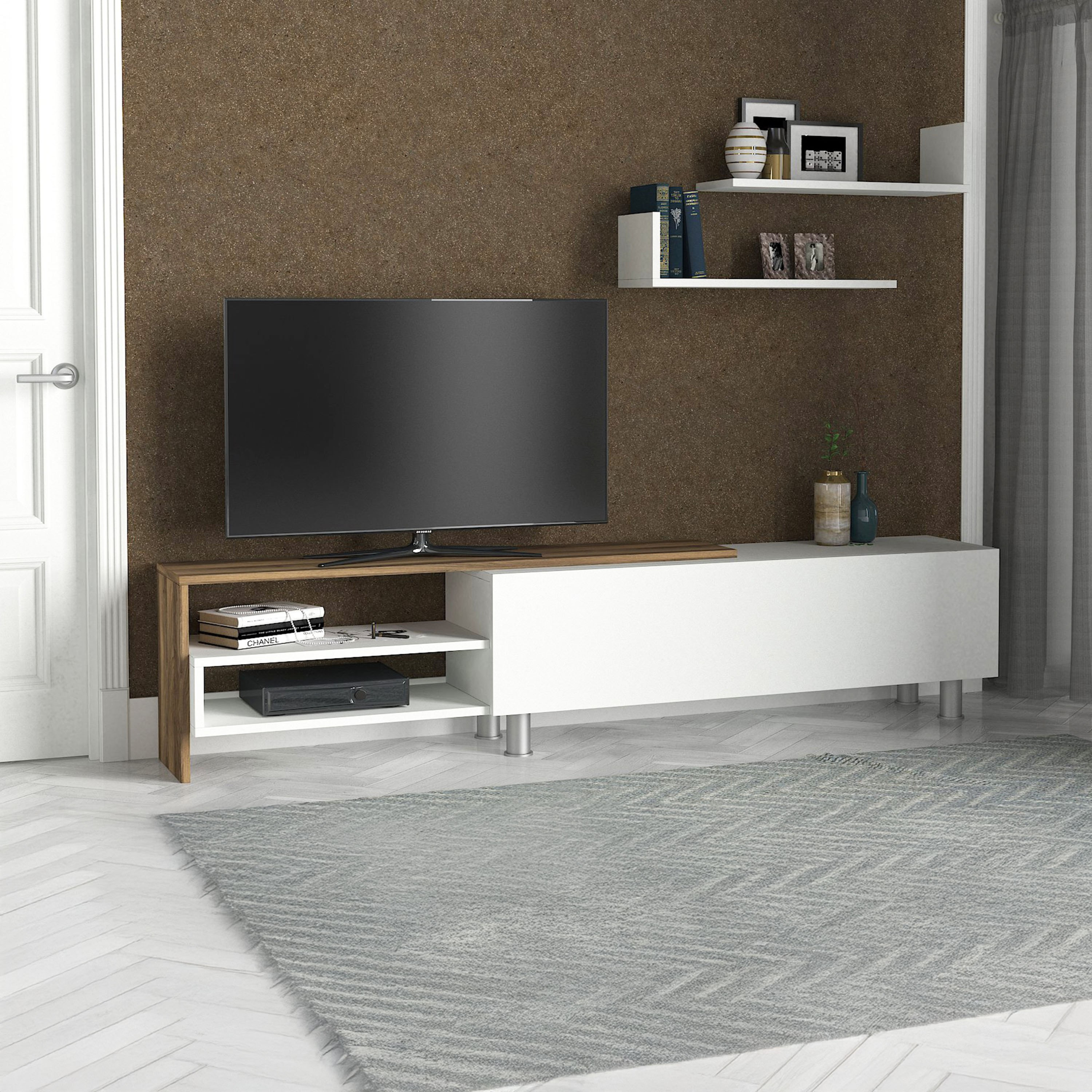 Modulix Lily 1.8 Meter 1-Door TV Unit with Wall Mounted Shelves for TV upto 70 inches-hbxlivingroom-mediaunitsandstorage-tvunits-image-6