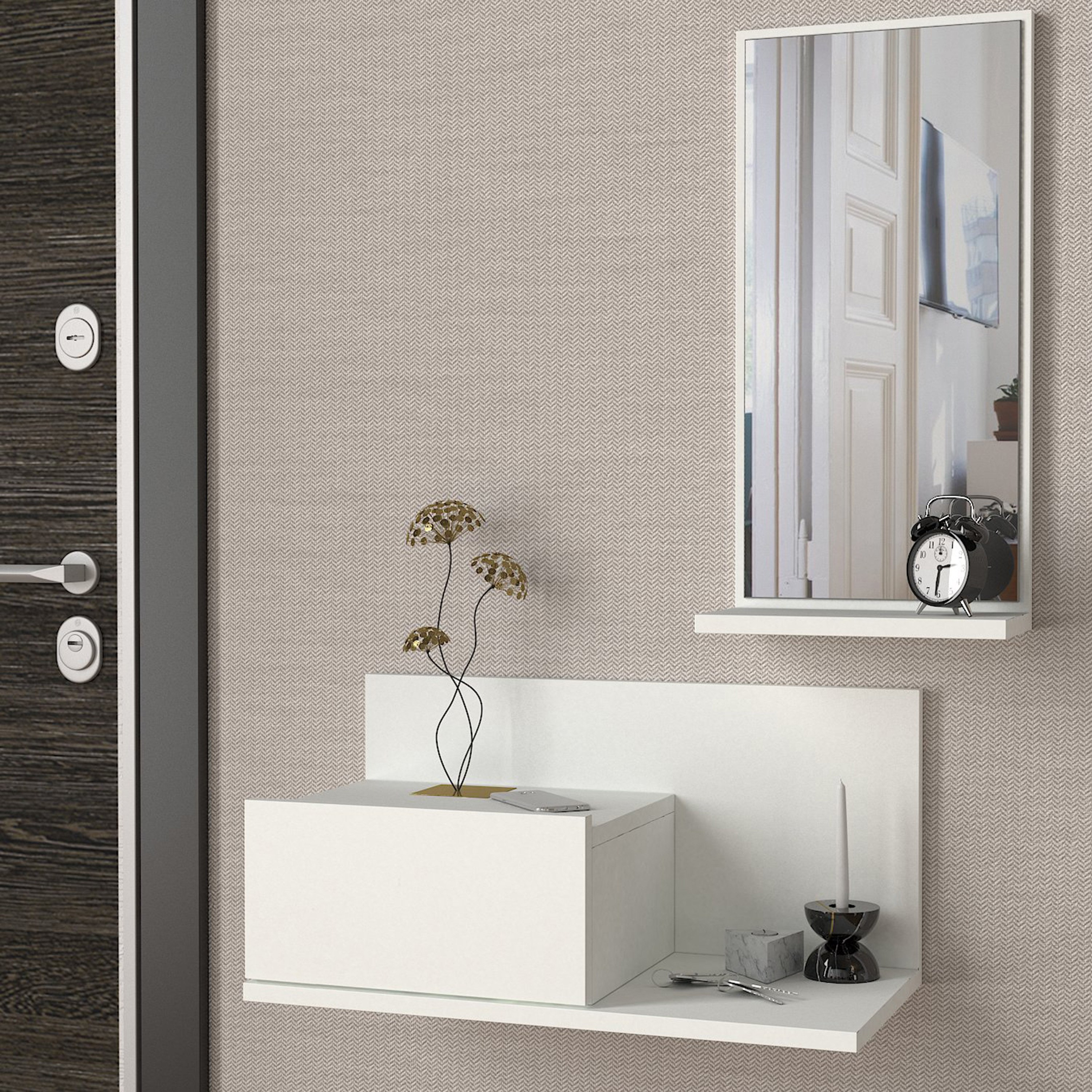 تسريحة تُثبت على الحائط بدرج ومرآة من مودوليكس دراكس-hbxbedroom-dressersandchests-dressersandmirrors-image-1