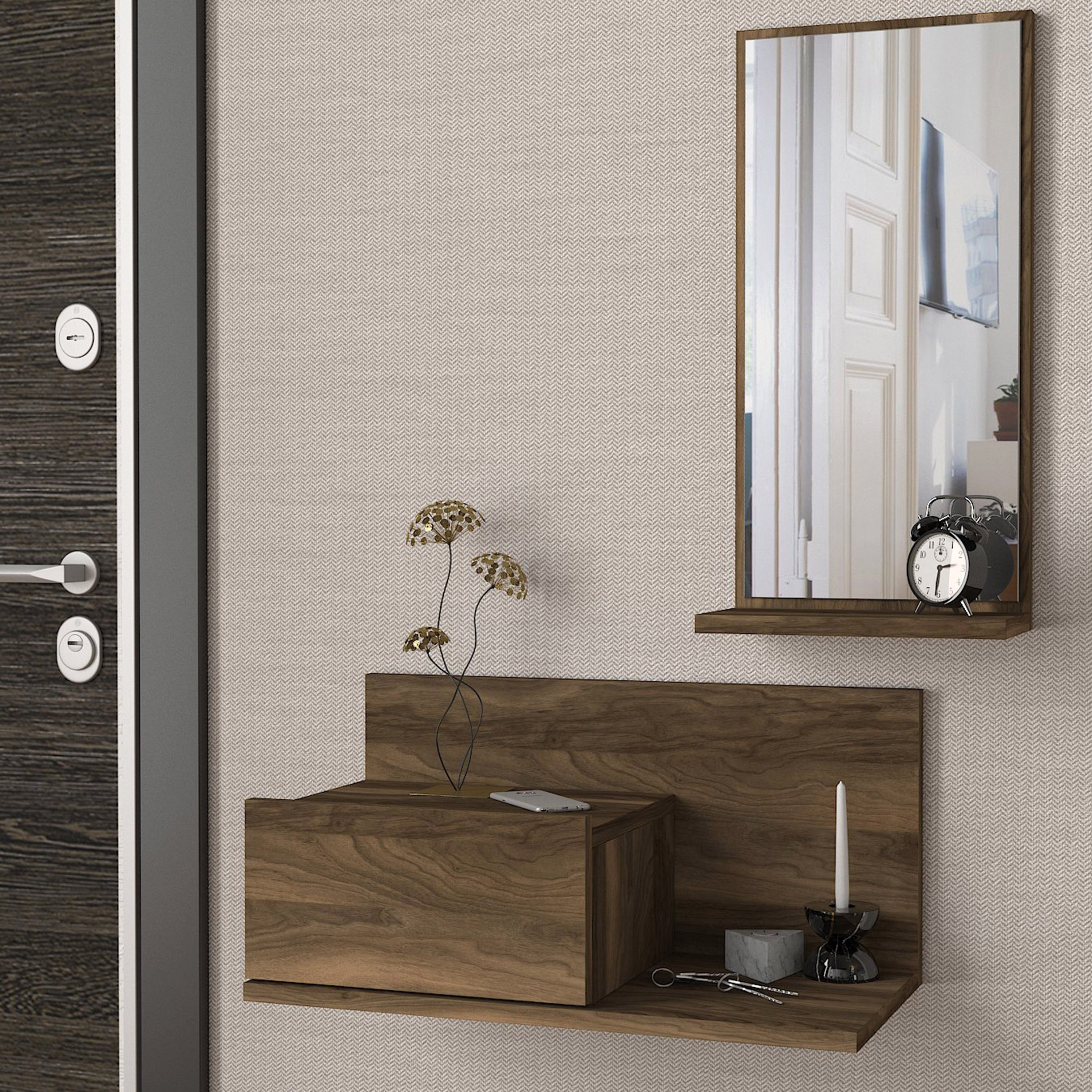 تسريحة تُثبت على الحائط بدرج ومرآة من مودوليكس دراكس-hbxbedroom-dressersandchests-dressersandmirrors-image-1