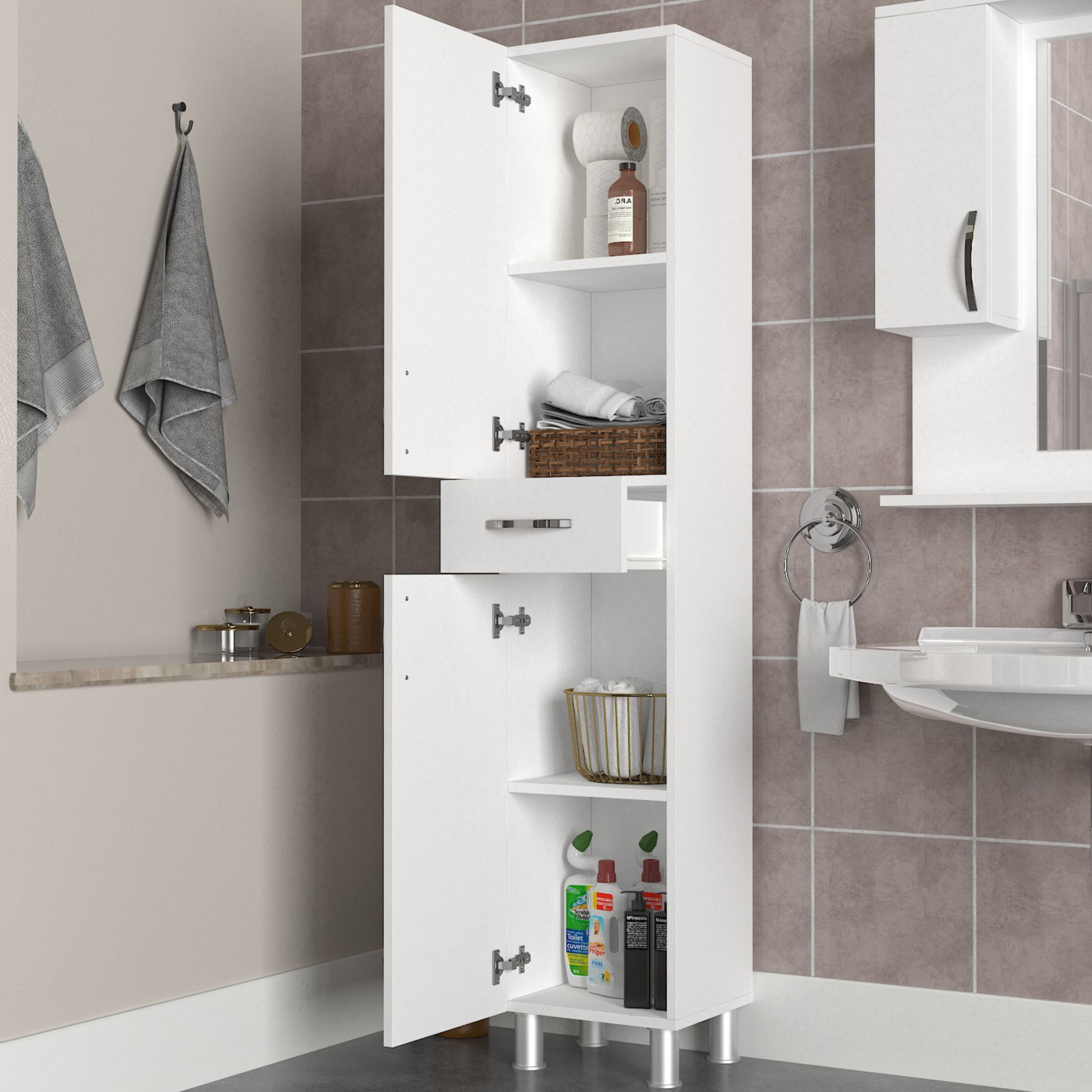 خزانة للحمّام ببابين ودرج من مودوليكس سيلين-hbxdecorandfurnishings-bathroomaccessories-bathroomstorage-image-2