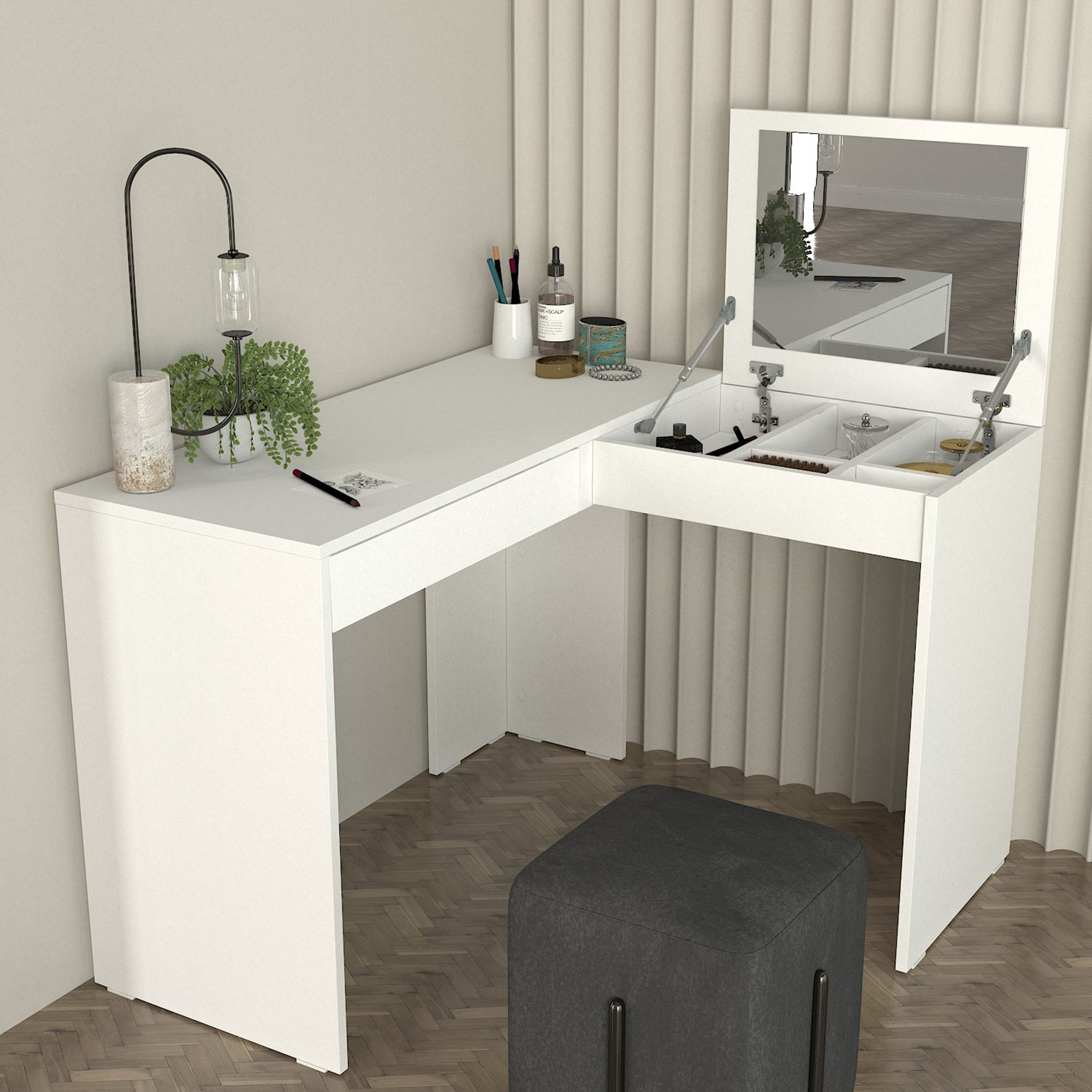 Modulix Column Vanity Make Up Table with Mirror-hbxfurniture-bedroom-dressersandmirrors-image-1