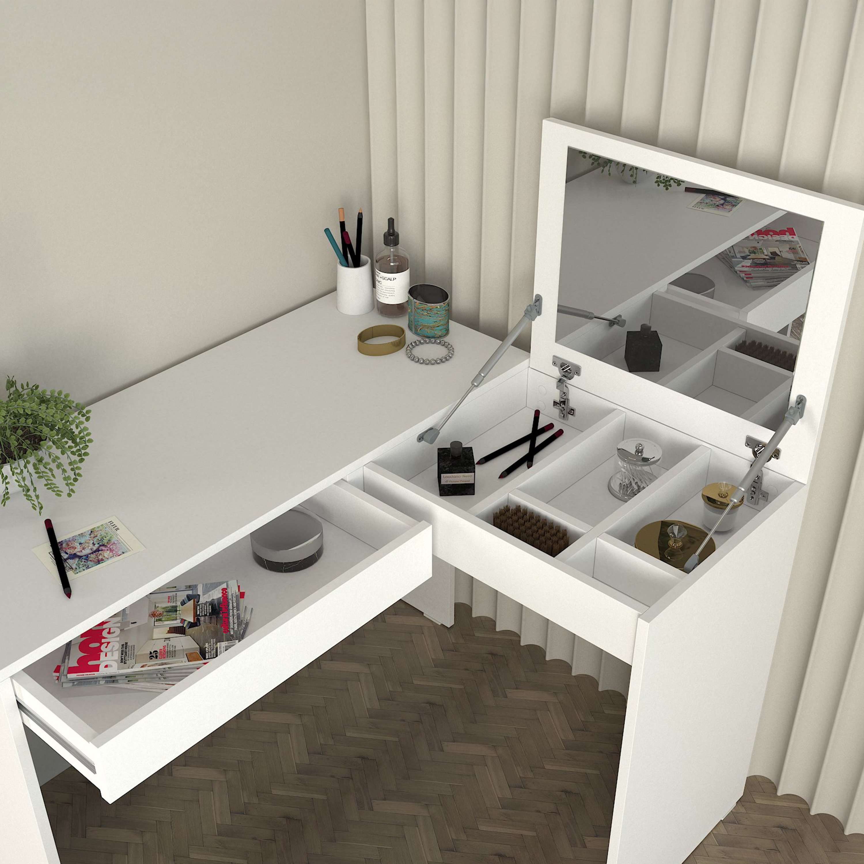 Modulix Column Vanity Make Up Table with Mirror-hbxfurniture-bedroom-dressersandmirrors-image-3