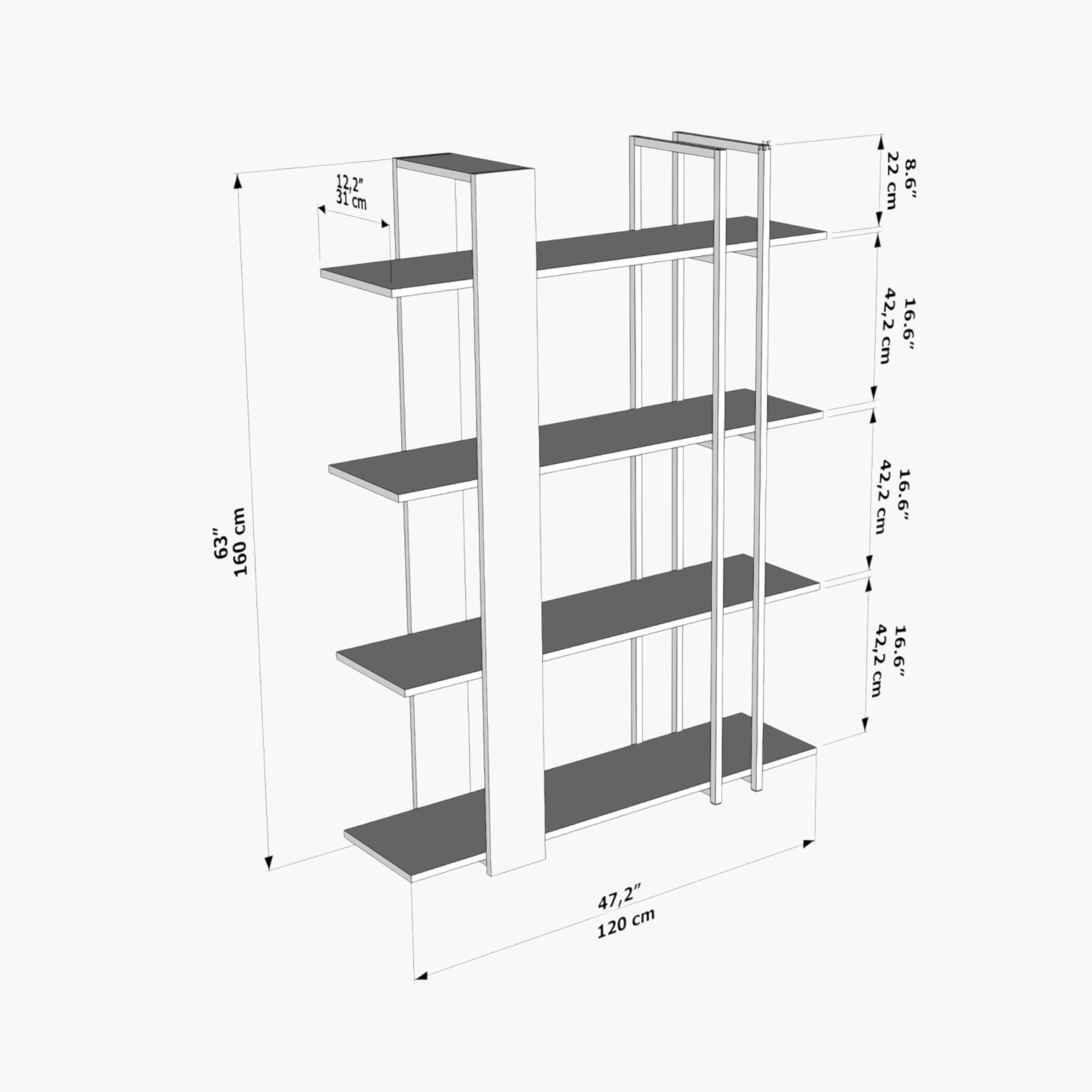 Modulix Alfa 4-Tier Bookcase Display Unit-hbxfurniture-office-bookcases-image-7