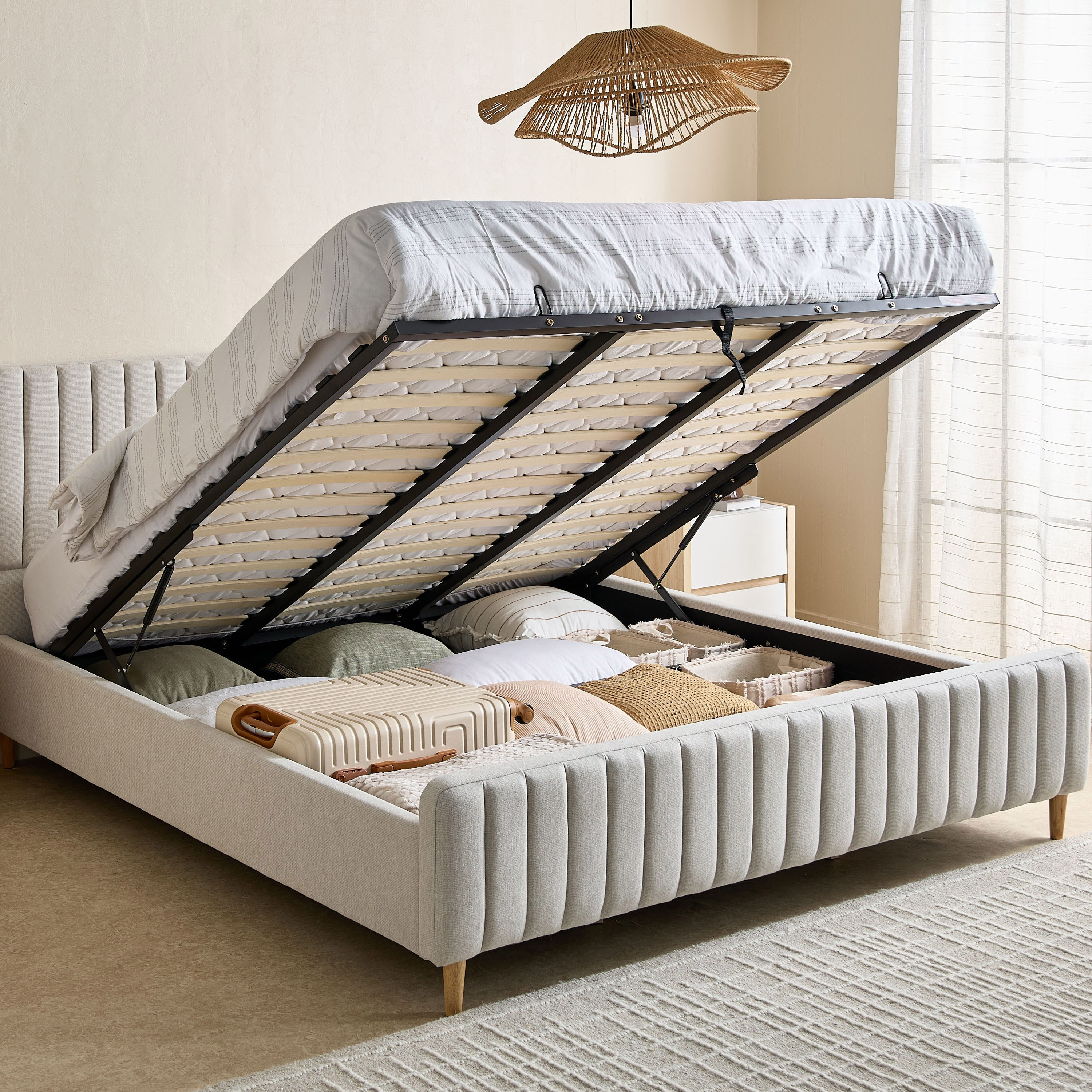 Artisan Linea Upholstered Hydraulic Storage Bed - 180x200 cm-hbxfurniture-bedsandbedsets-beds-king-image-4
