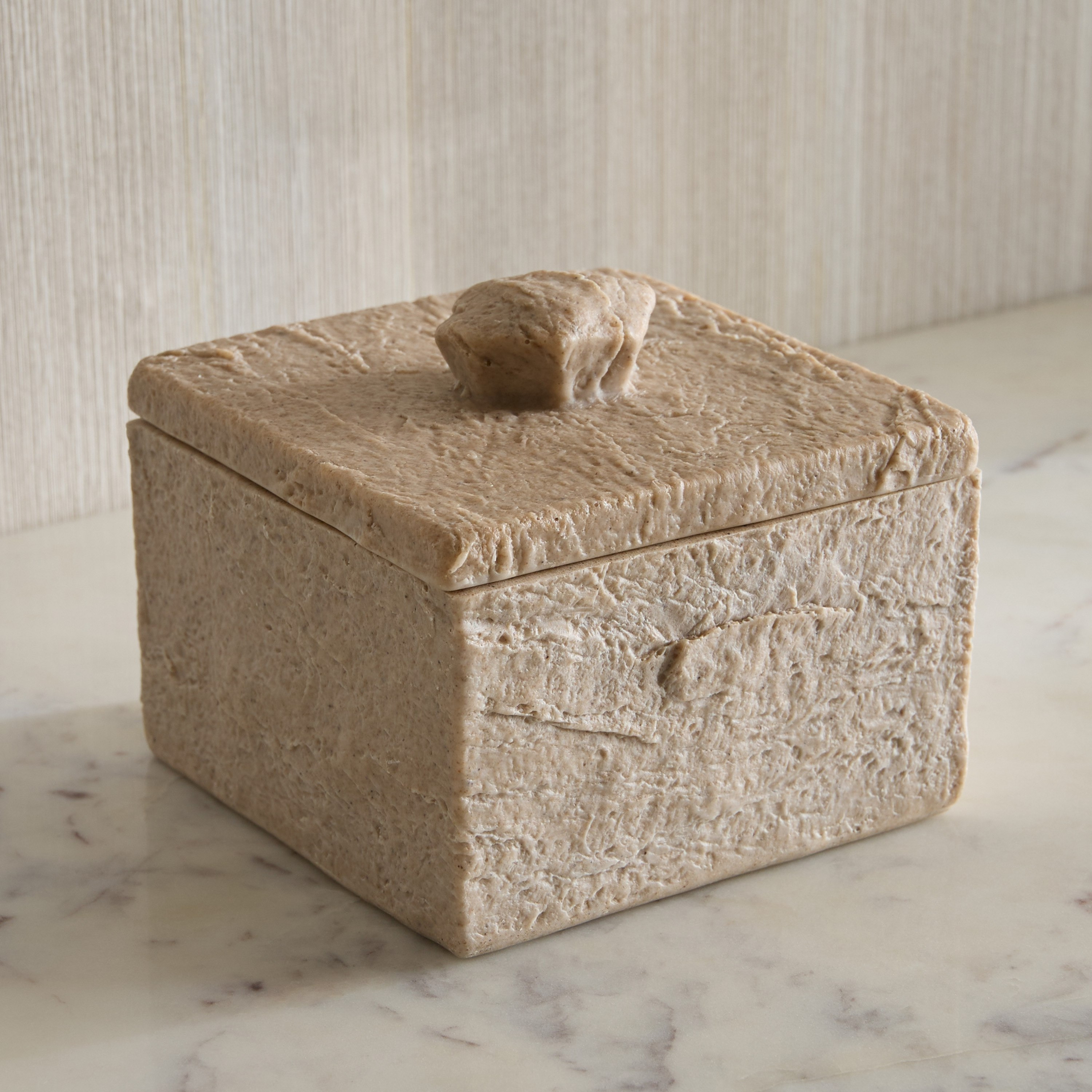 Canto Luxe Travertine Finish Polyresin Decorative Box - 12x12x8 cm-hbxhomeware-homedecor-figurinesandornaments-image-1