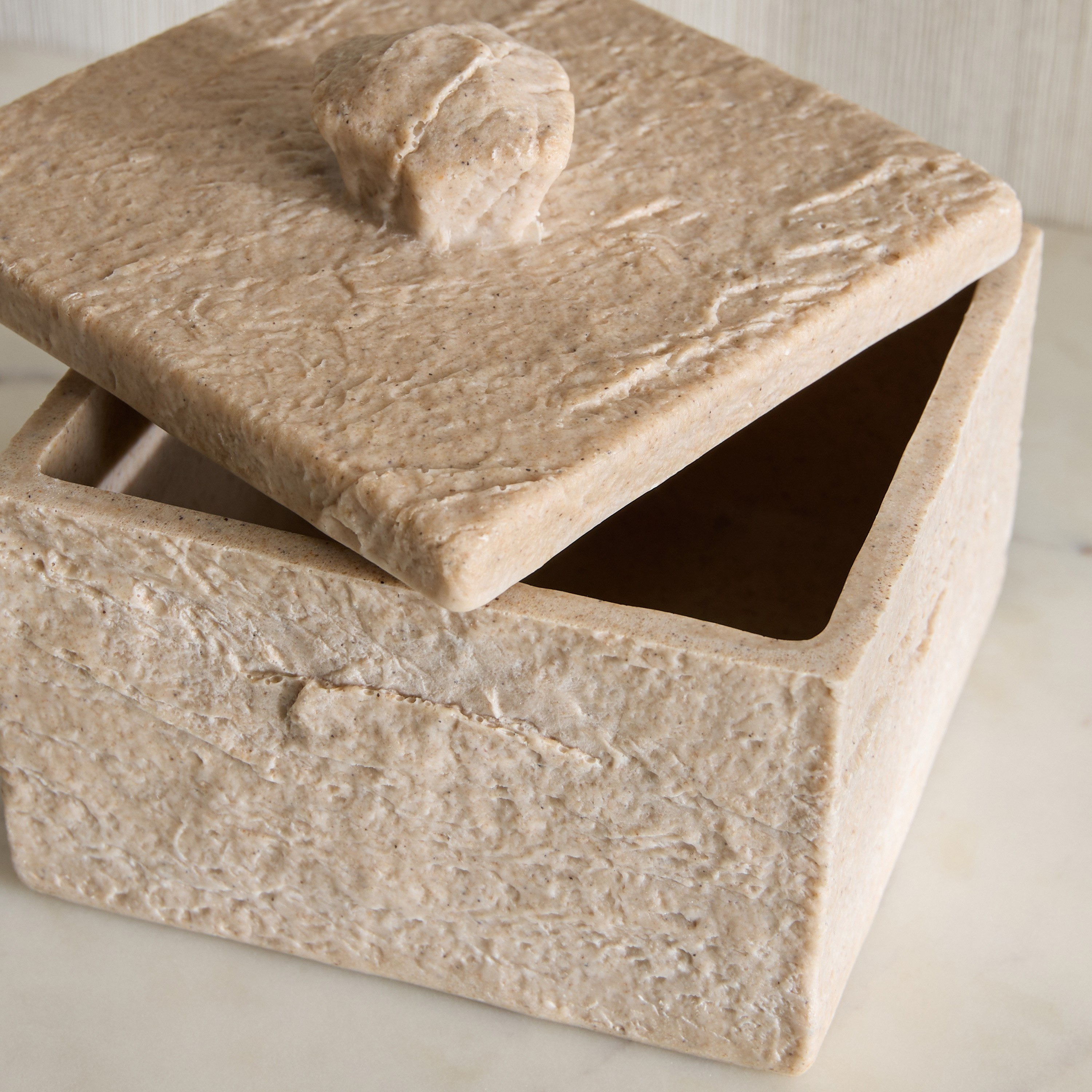 Canto Luxe Travertine Finish Polyresin Decorative Box - 12x12x8 cm-hbxhomeware-homedecor-figurinesandornaments-image-3