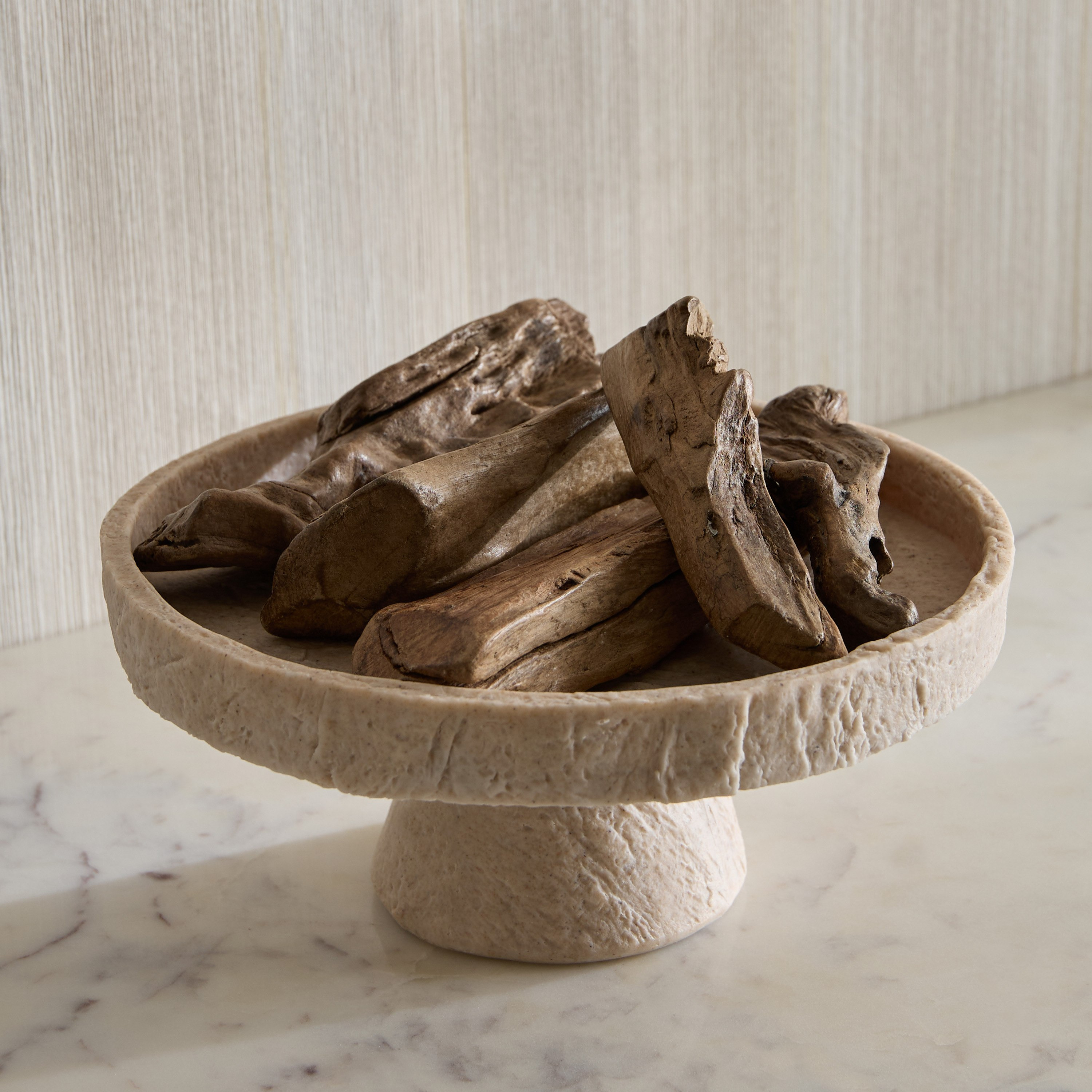 Canto-Luxe Travetine Finish Polyresin Decorative Footed Stool - 20x20x8.5 cm-hbxhomeware-hbxdecorandfurnishings-image-1