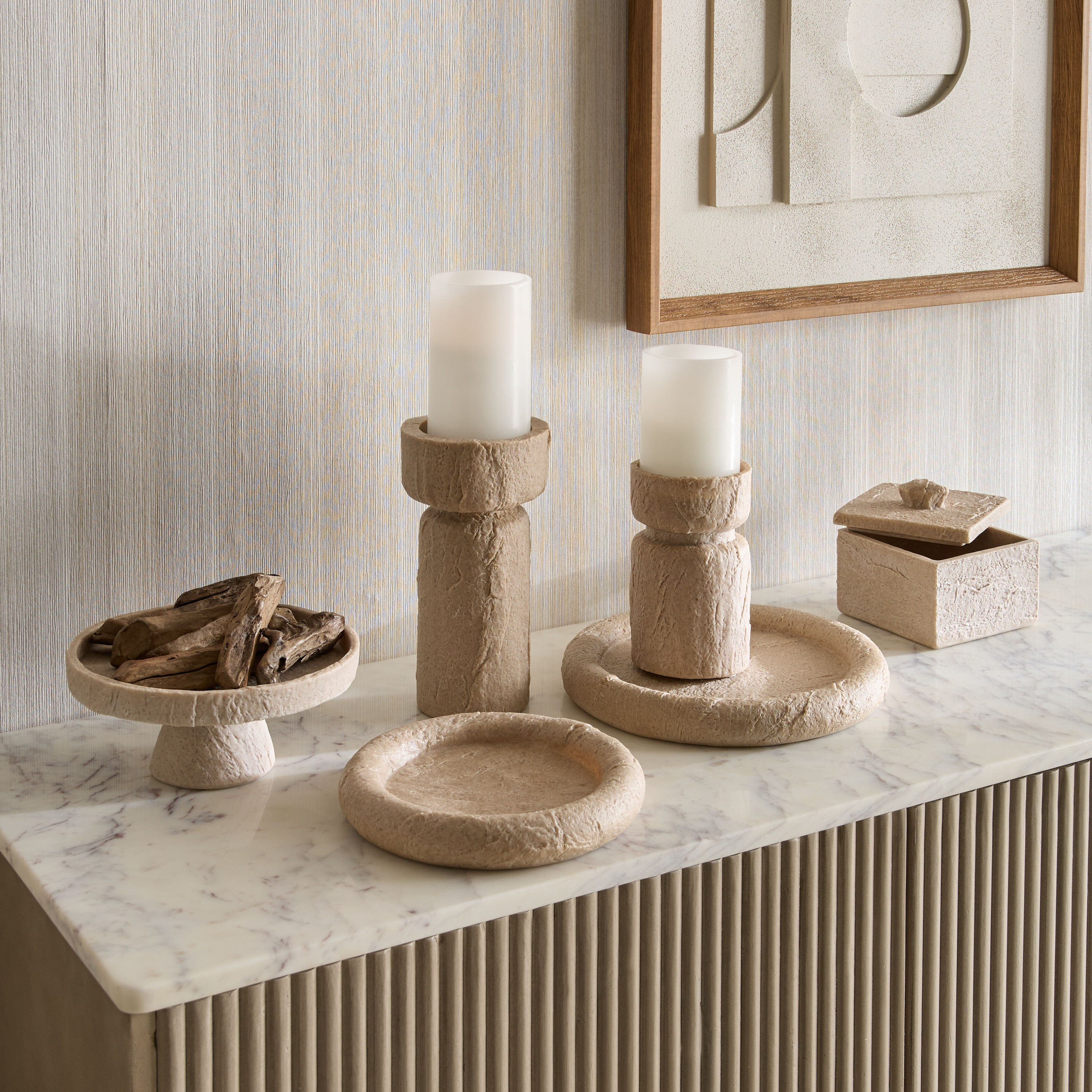 Canto-Luxe Travetine Finish Polyresin Decorative Footed Stool - 20x20x8.5 cm-hbxhomeware-hbxdecorandfurnishings-image-5