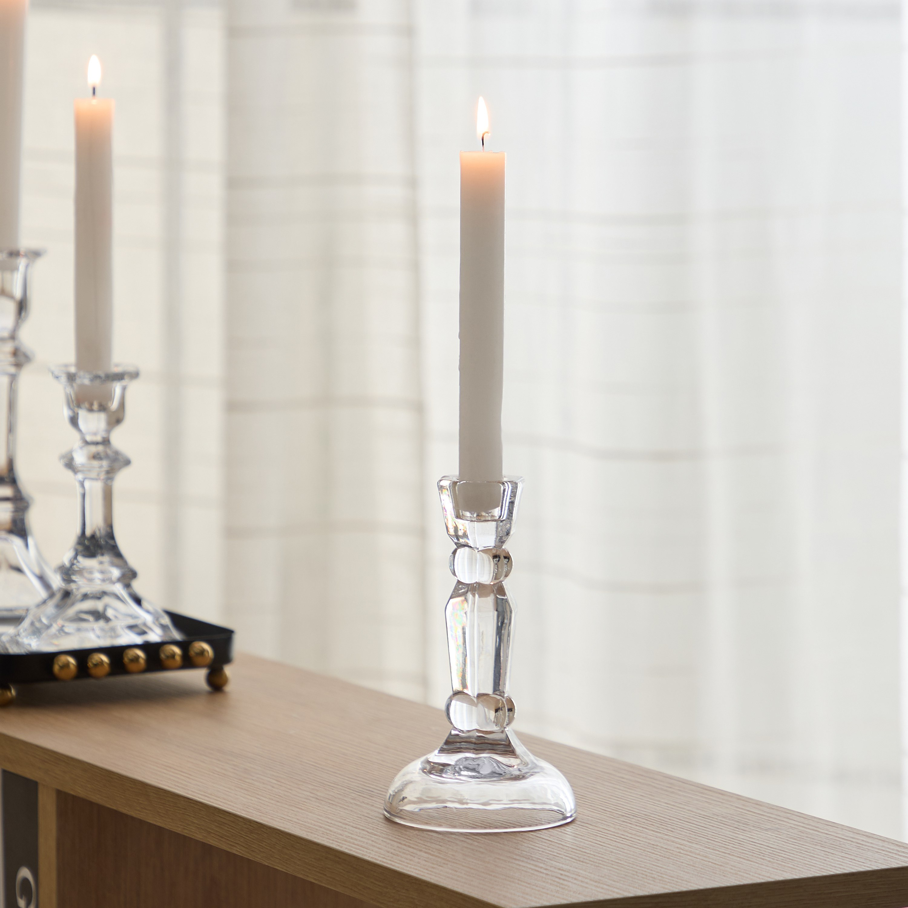 Tamara Heavy Glass Crystalline Clear Large Candleholder - 8.5x15 cm-hbxlivingroom-decorandaccessories-candleholders-image-1