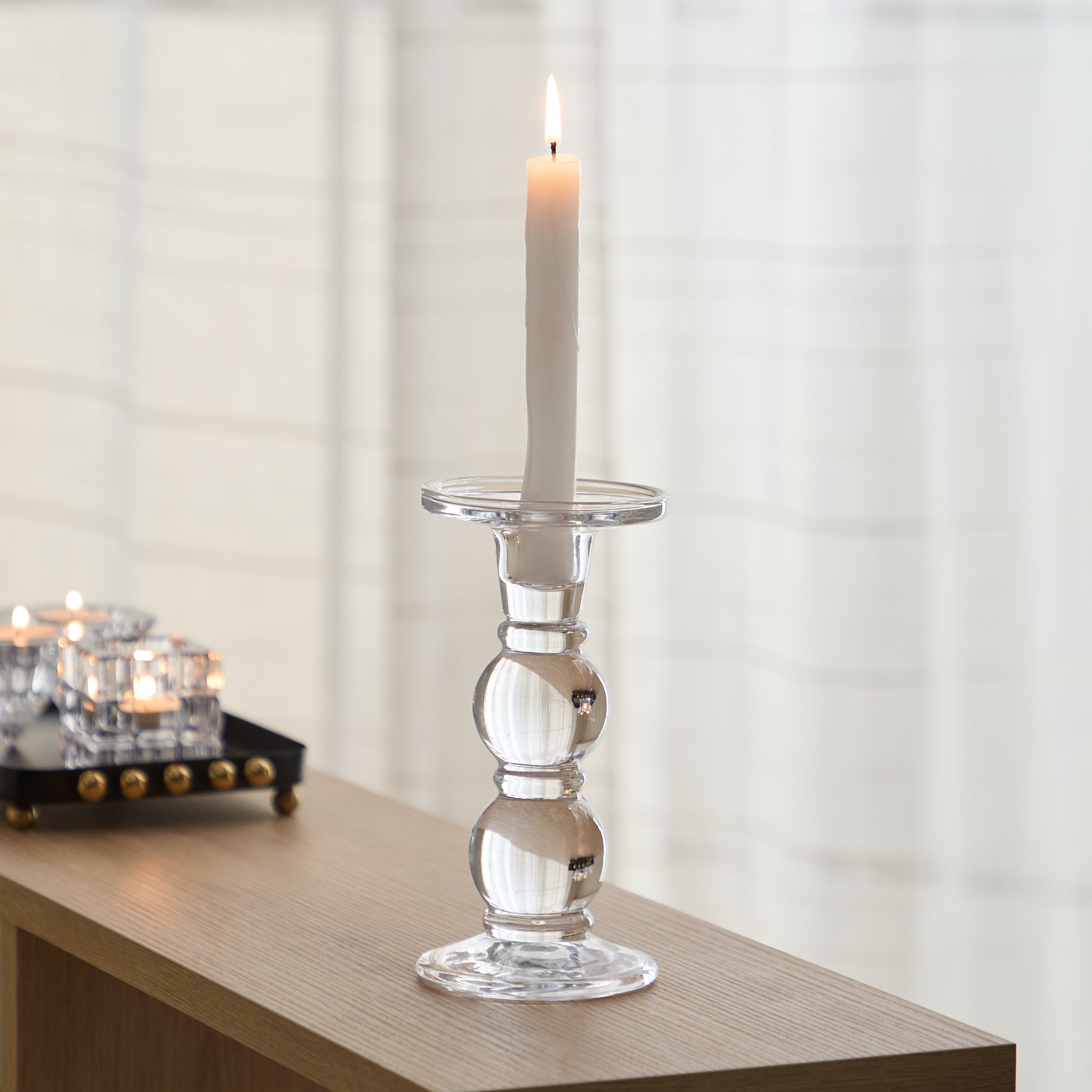 حامل شموع كريستال ثقيل شفاف متوسط الحجم من تمارا - 9x18 سم-hbxlivingroom-decorandaccessories-candleholders-image-1