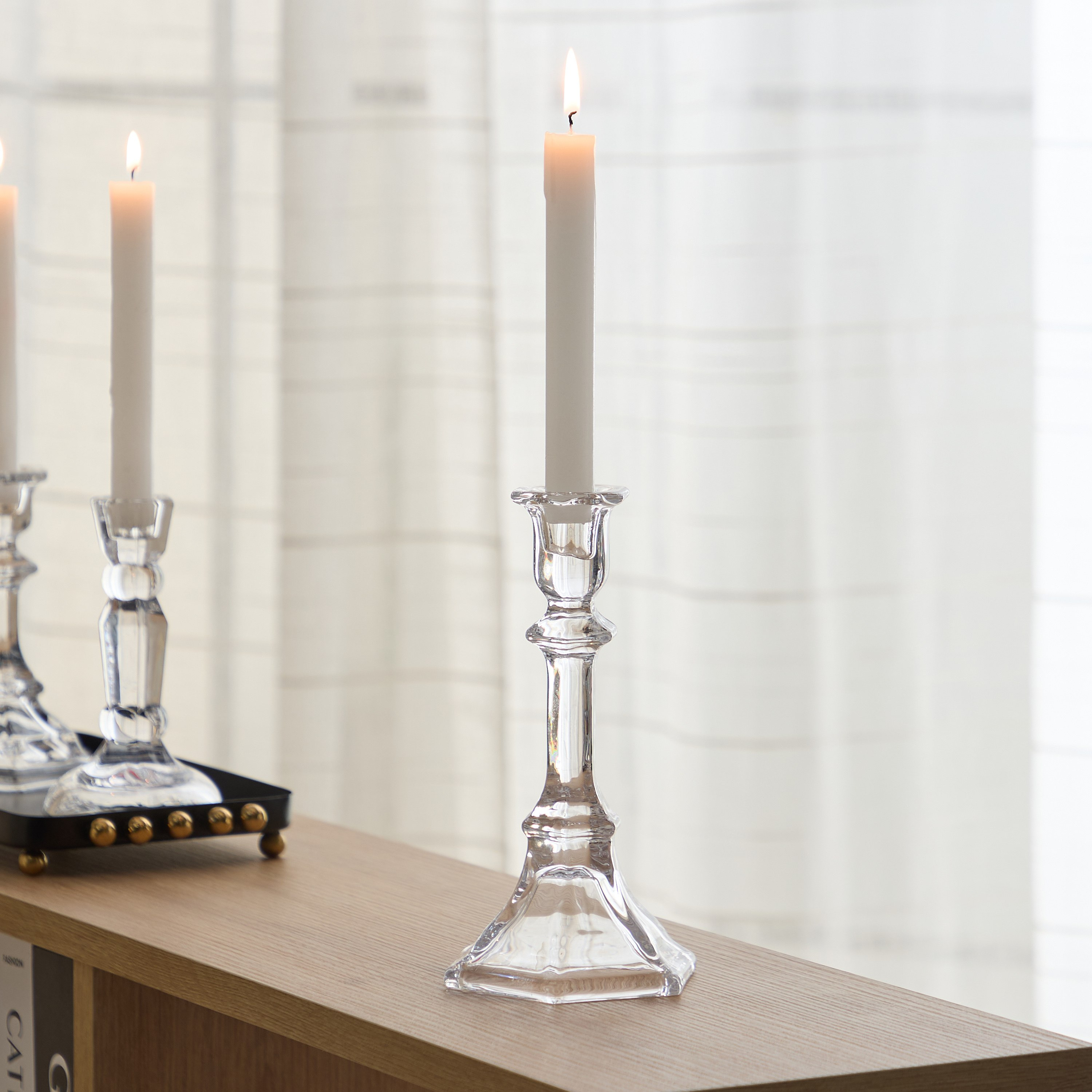 Tamara Heavy Glass Crystalline Clear Large Candleholder - 11x19.5 cm-hbxlivingroom-decorandaccessories-candleholders-image-1