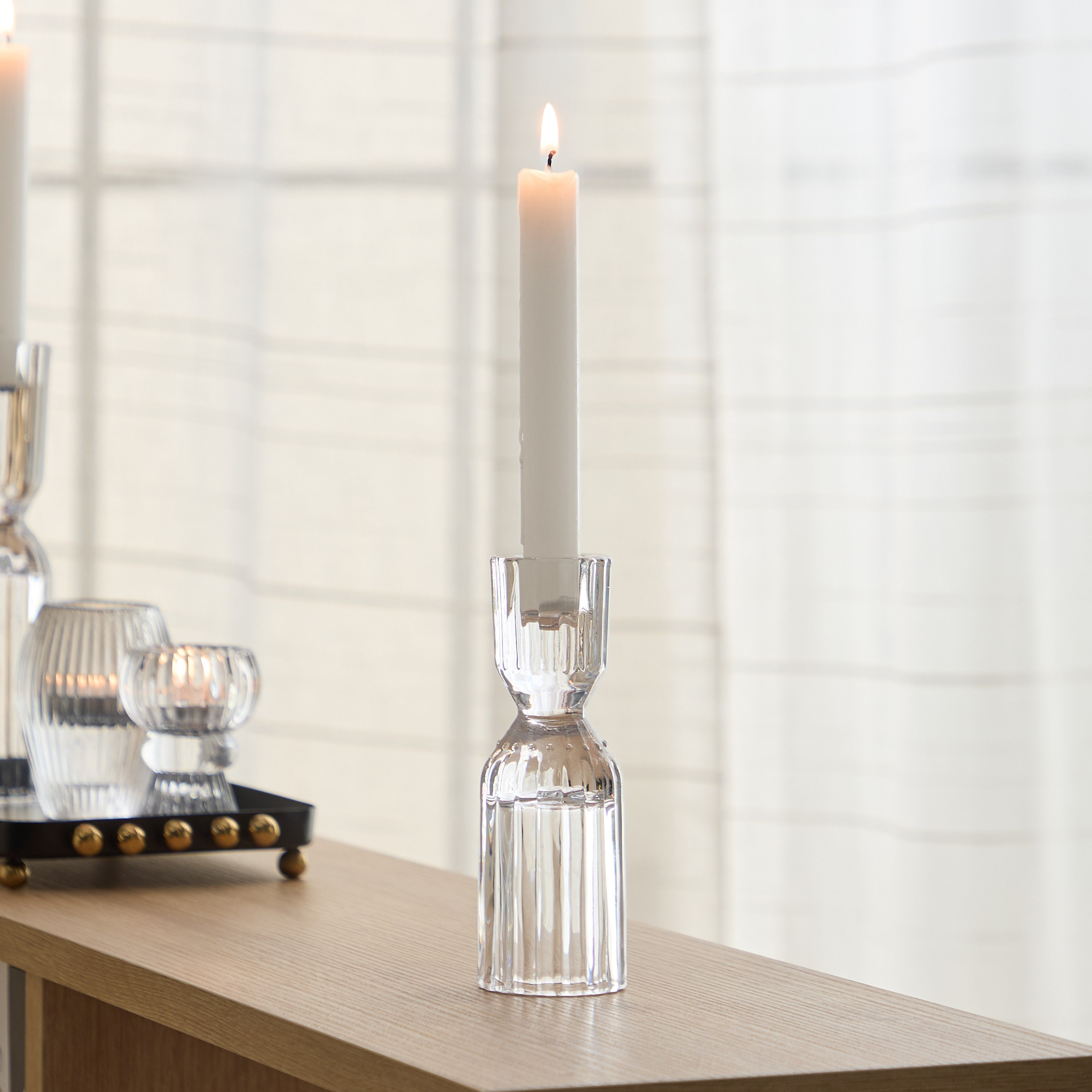 Tamara Heavy Glass Crystalline Clear Candleholder - 5x14.5 cm-hbxlivingroom-decorandaccessories-candleholders-image-1