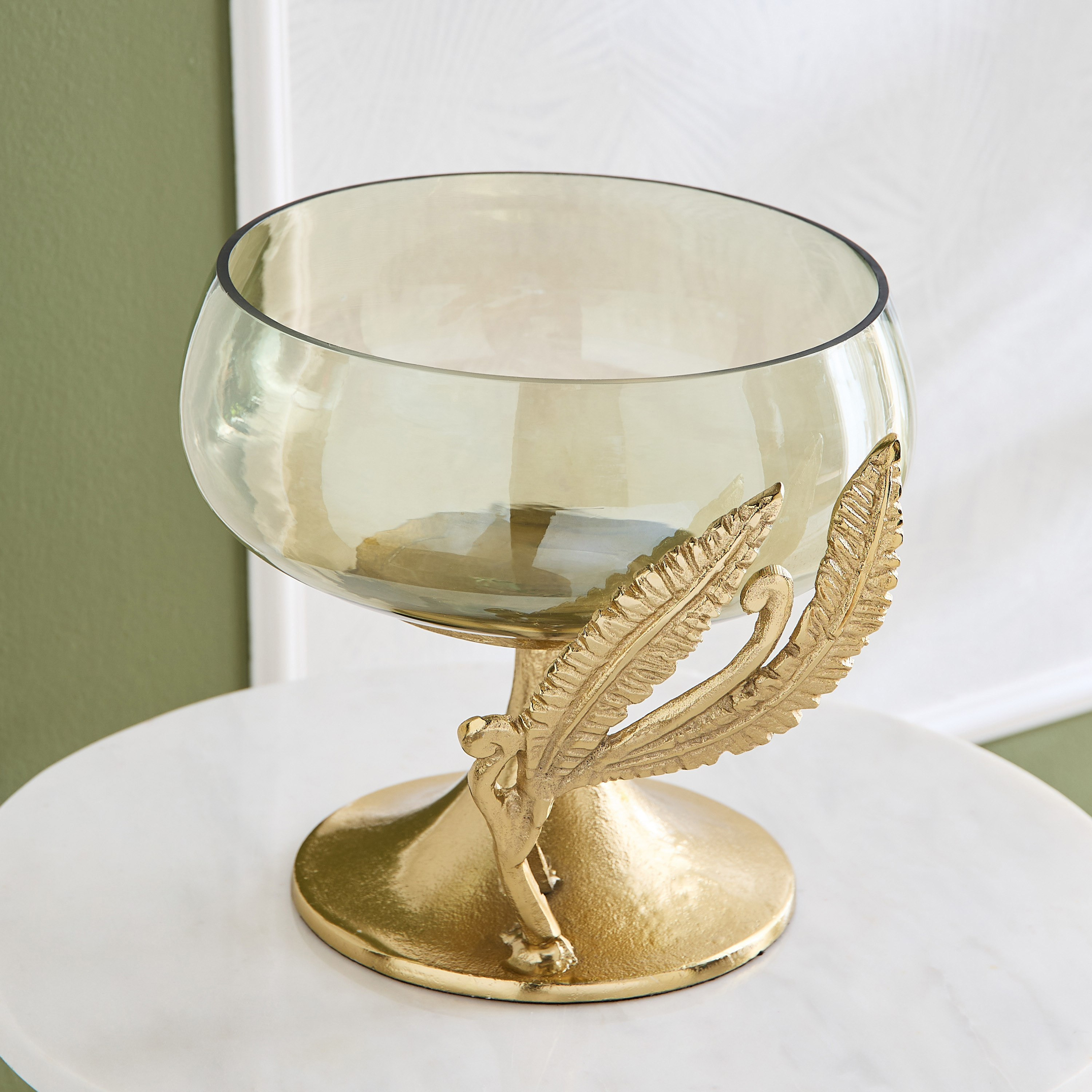 Eternity Bloom Aluminium Fern Twine Pedestal Glass Bowl - 29x28.5x25.5 cm-PROMO_HB_SA_SETFOR1299_270826-image-2