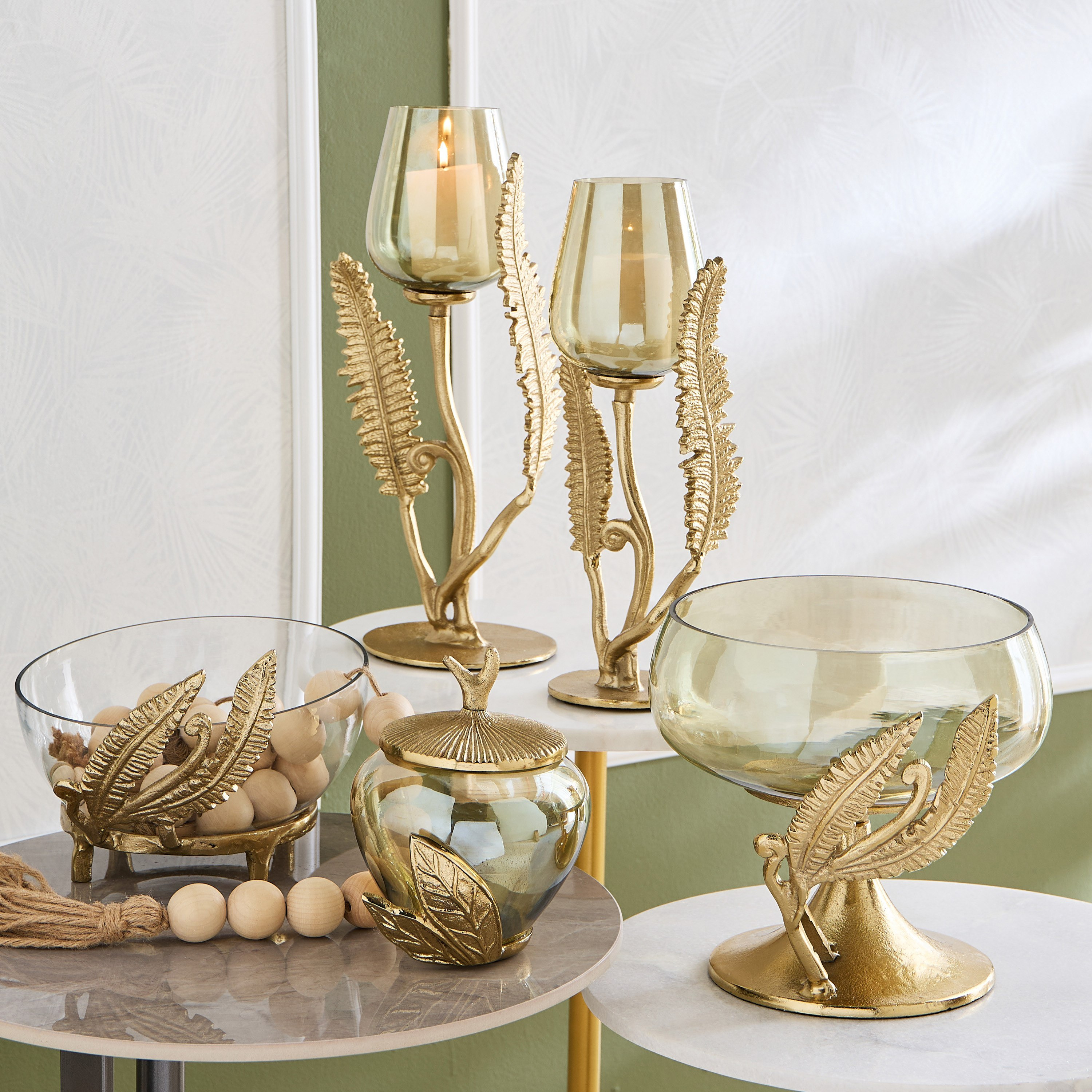 Eternity Bloom Aluminium Fern Twine Candleholder - 18x15x43 cm-hbxlivingroom-decorandaccessories-candleholders-image-4