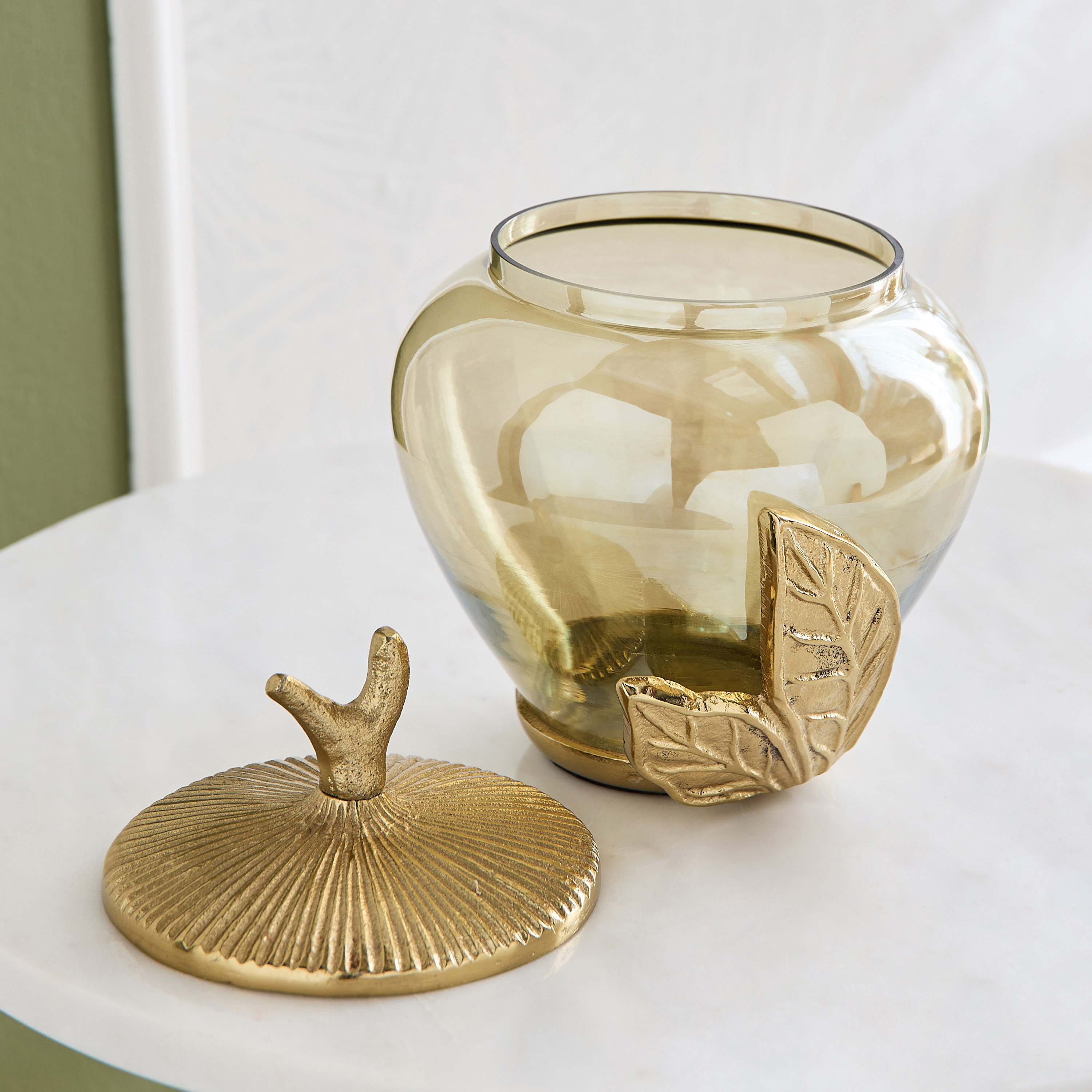 Eternity Bloom Aluminium Leaf Glass Decor Jar - 18x18x21 cm-hbxhomeware-homedecor-figurinesandornaments-image-2