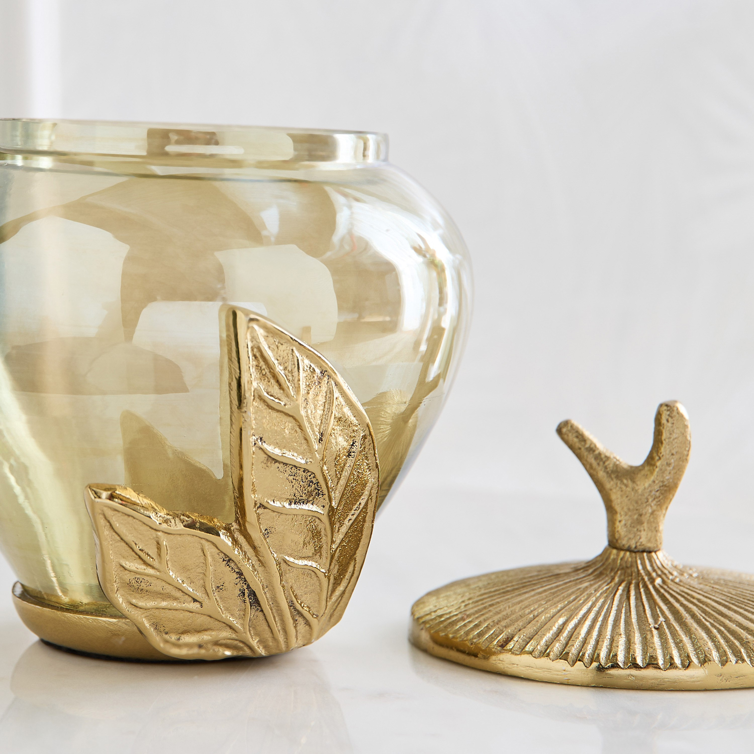 Eternity Bloom Aluminium Leaf Glass Decor Jar - 18x18x21 cm-hbxhomeware-homedecor-figurinesandornaments-image-3