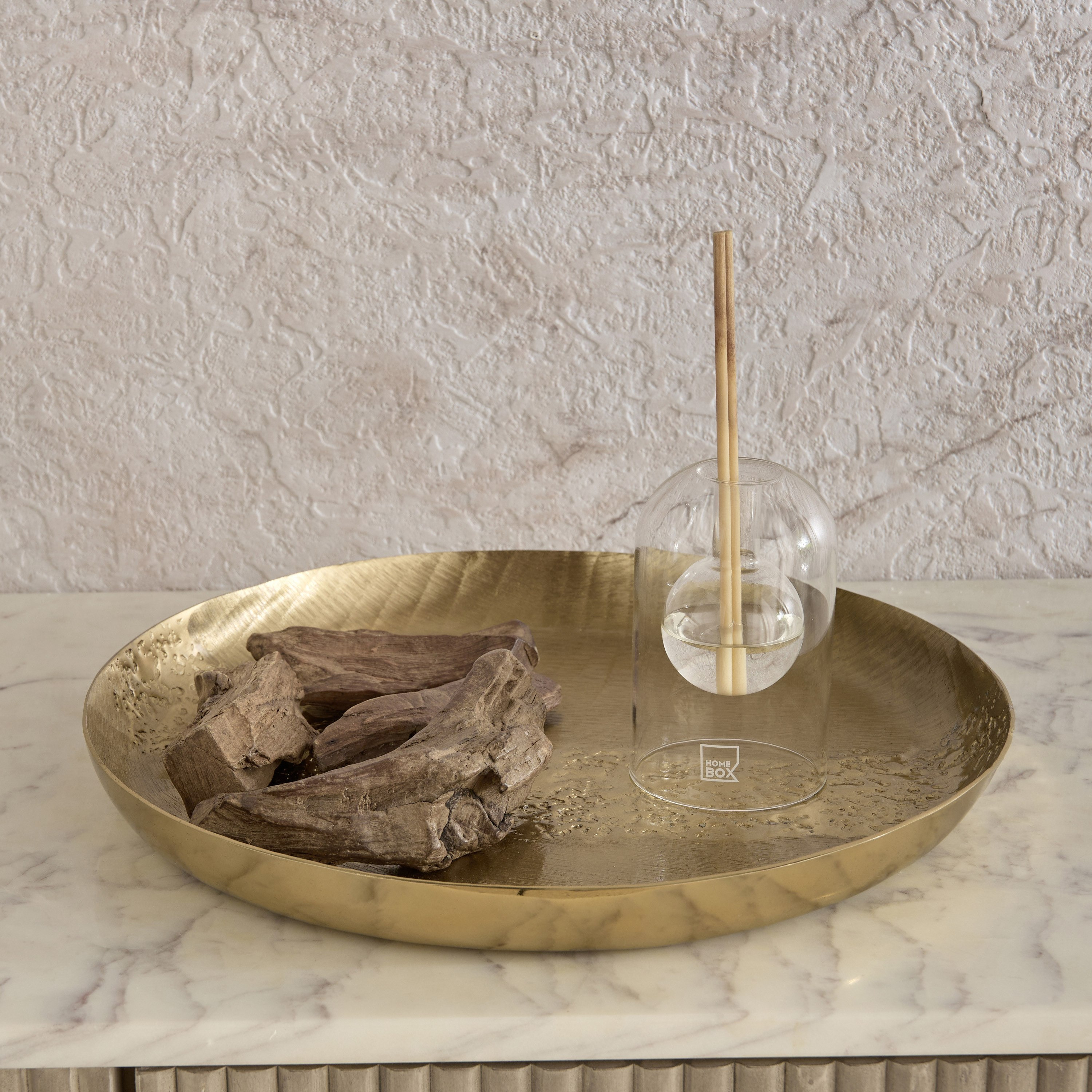Melrose Litt Aluminium Textured Round Flat Decorative Tray - 34x34x3 cm-hbxhomeware-hbxdecorandfurnishings-image-1