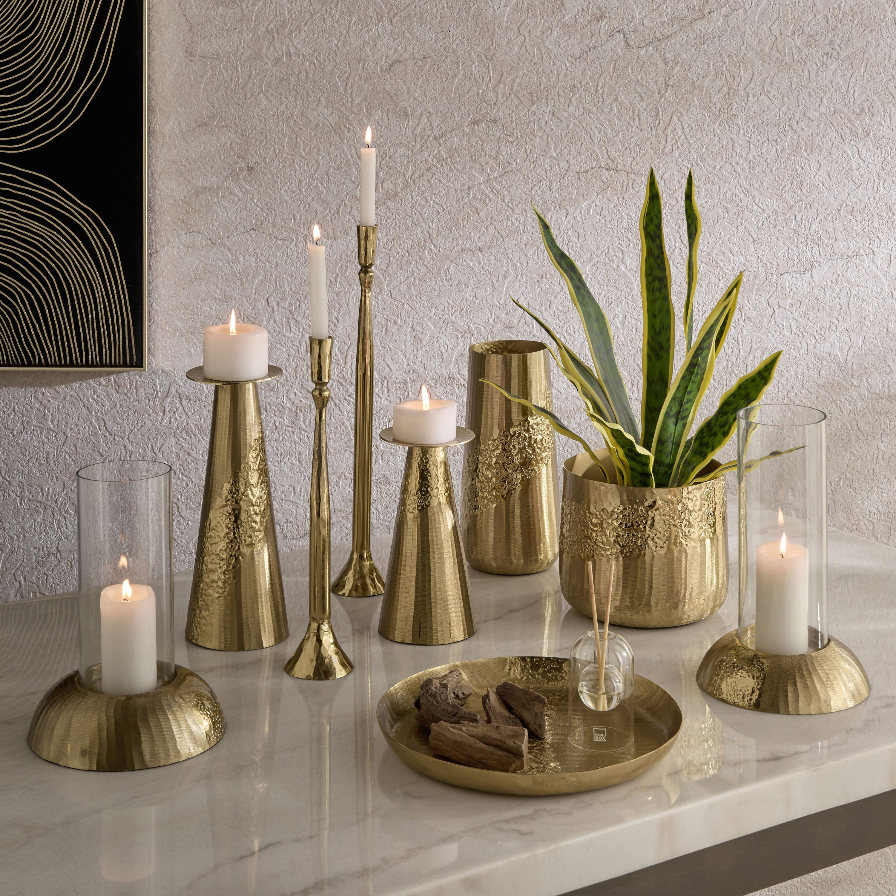 Melrose Litt Aluminium Textured Taper Candleholder - 8x8x50 cm-hbxlivingroom-decorandaccessories-candleholders-image-4
