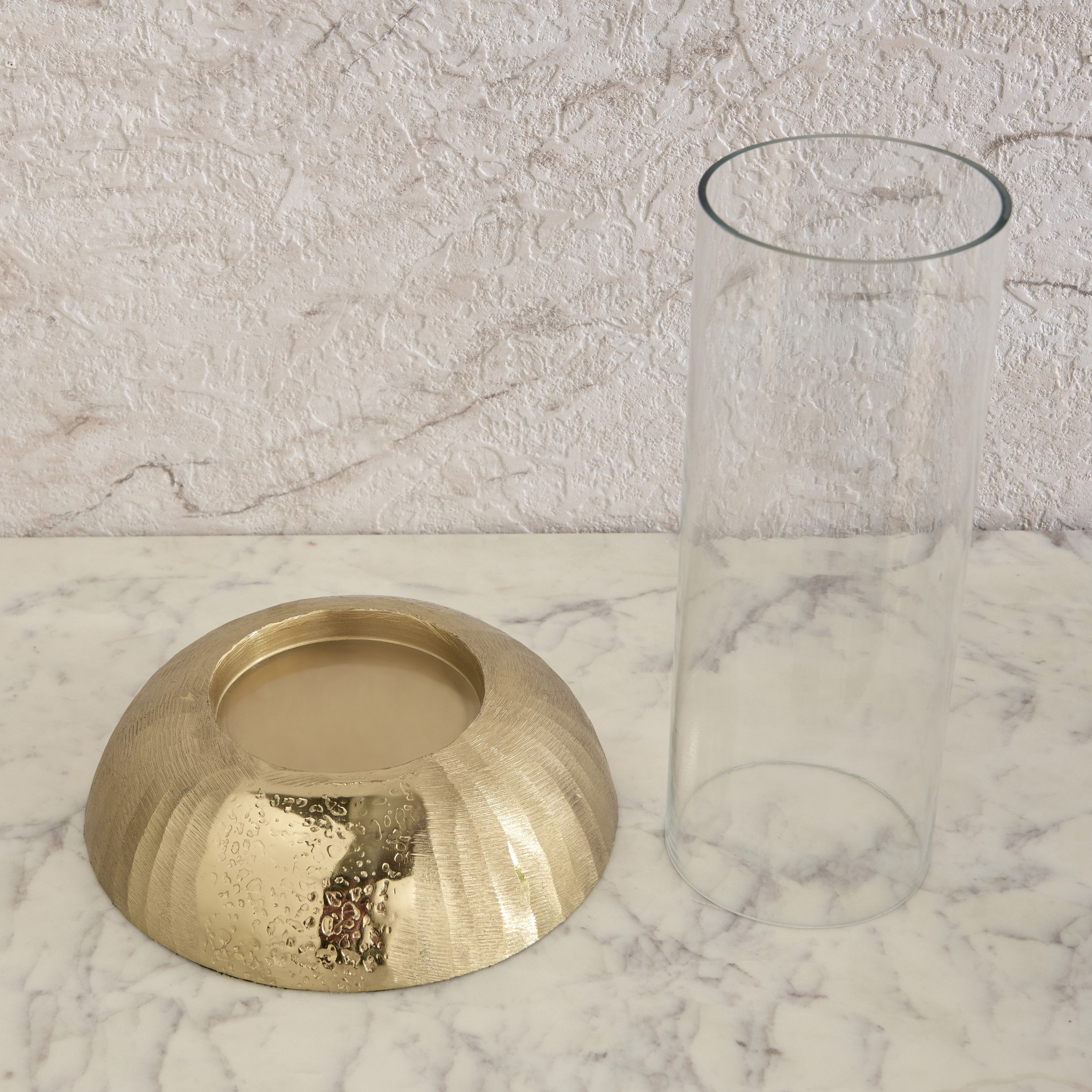 Melrose Litt Glass Hurricane with Aluminium Base - 20x20x30 cm-hbxlivingroom-decorandaccessories-candleholders-image-3
