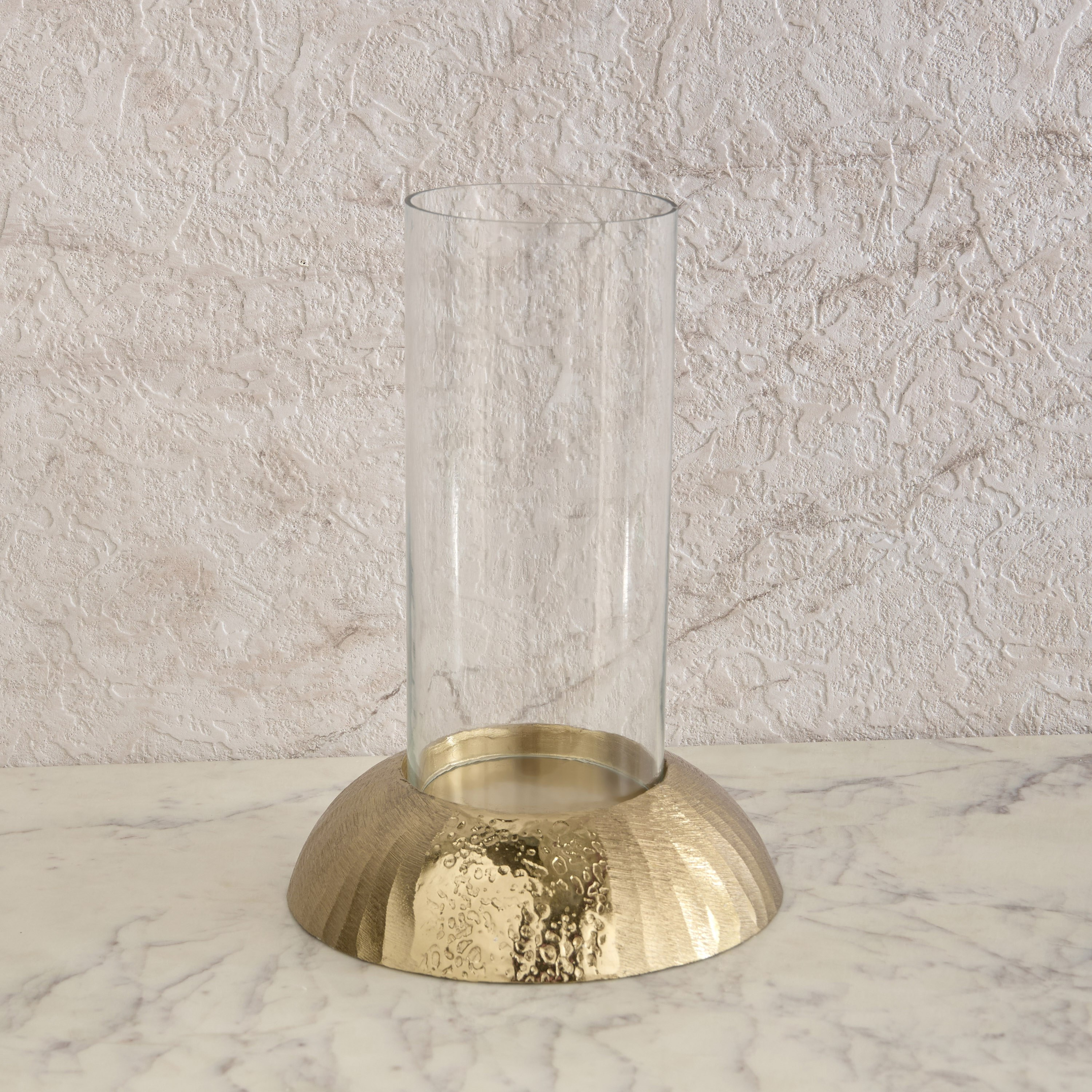 Melrose Litt Glass Hurricane with Aluminium Base - 19x19x28 cm-hbxlivingroom-decorandaccessories-candleholders-image-2