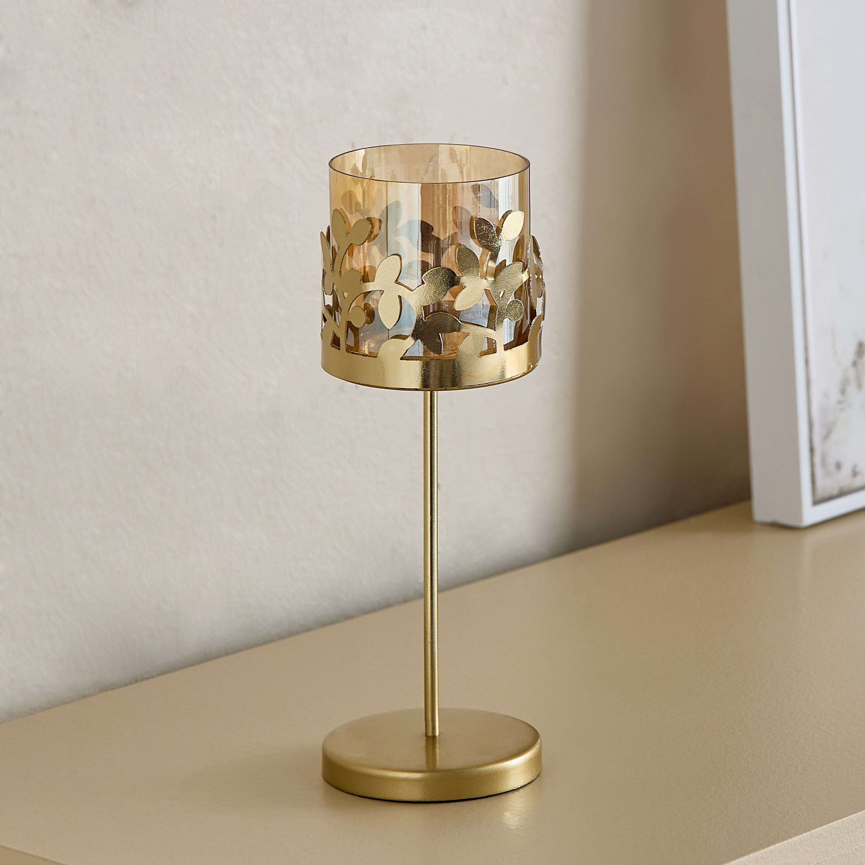Embrace Metal Leaf Candleholder with Glass - 7.5x7.5x21 cm-hbxlivingroom-decorandaccessories-candleholders-image-7