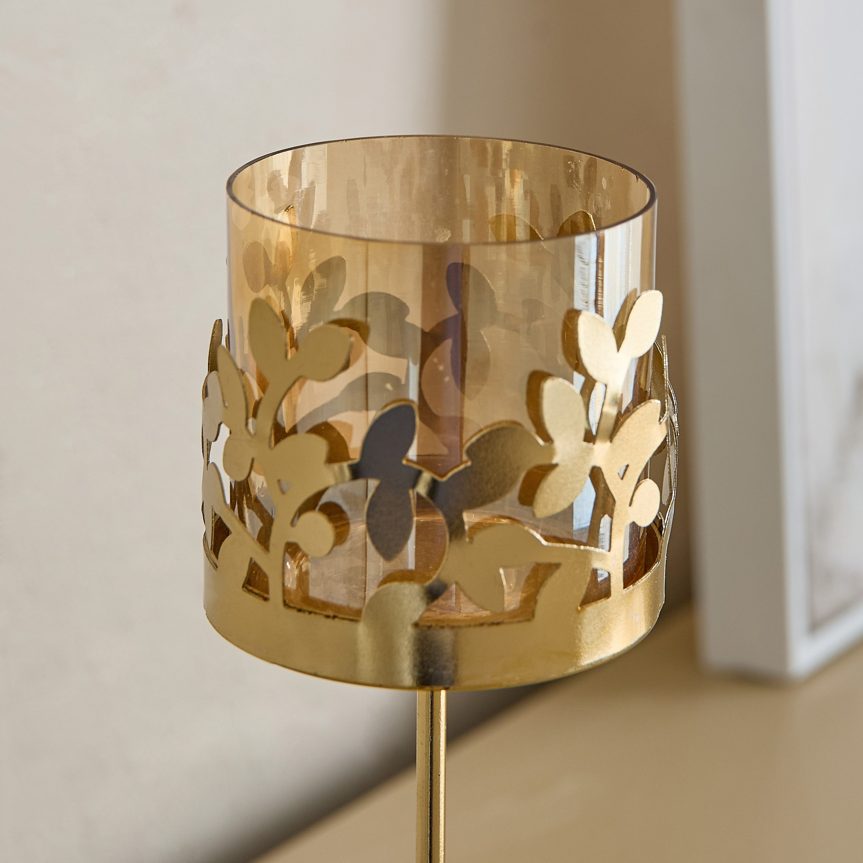 Embrace Metal Leaf Candleholder with Glass - 7.5x7.5x21 cm-hbxlivingroom-decorandaccessories-candleholders-image-9