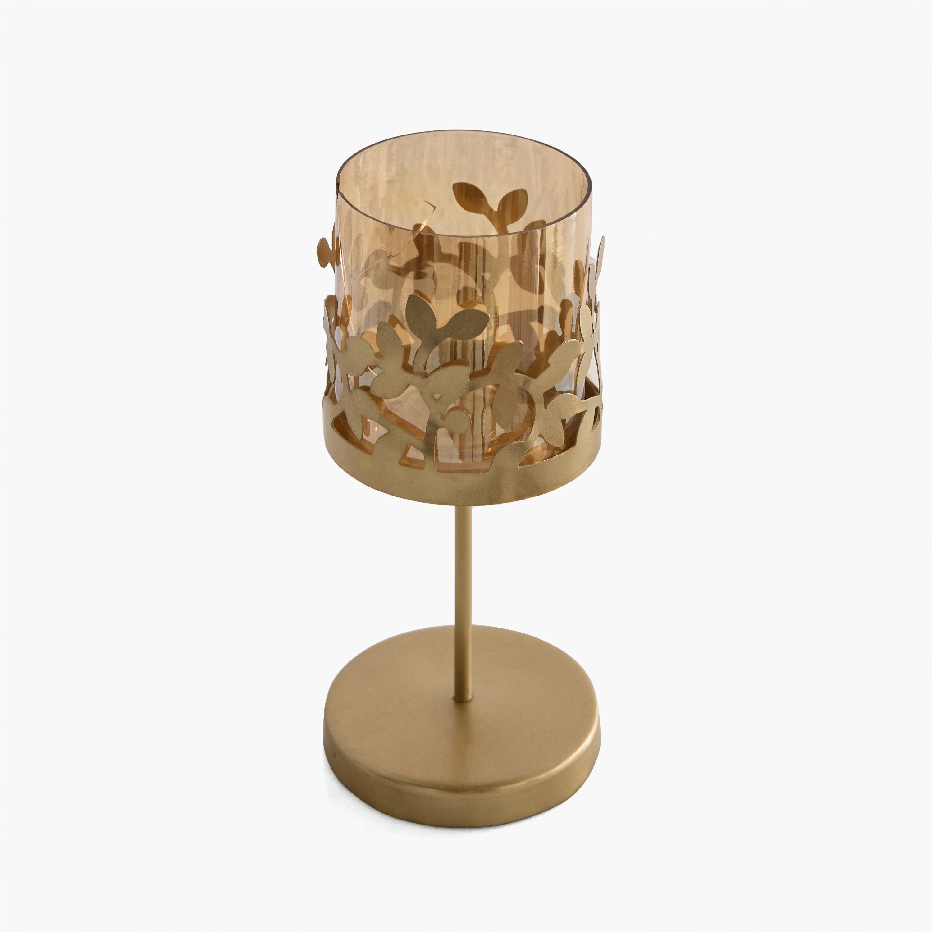 حامل شموع معدن بتصميم ورق شجر مع زجاج من إمبرايس - 7.5x7.5x16 سم-hbxlivingroom-decorandaccessories-candleholders-image-5
