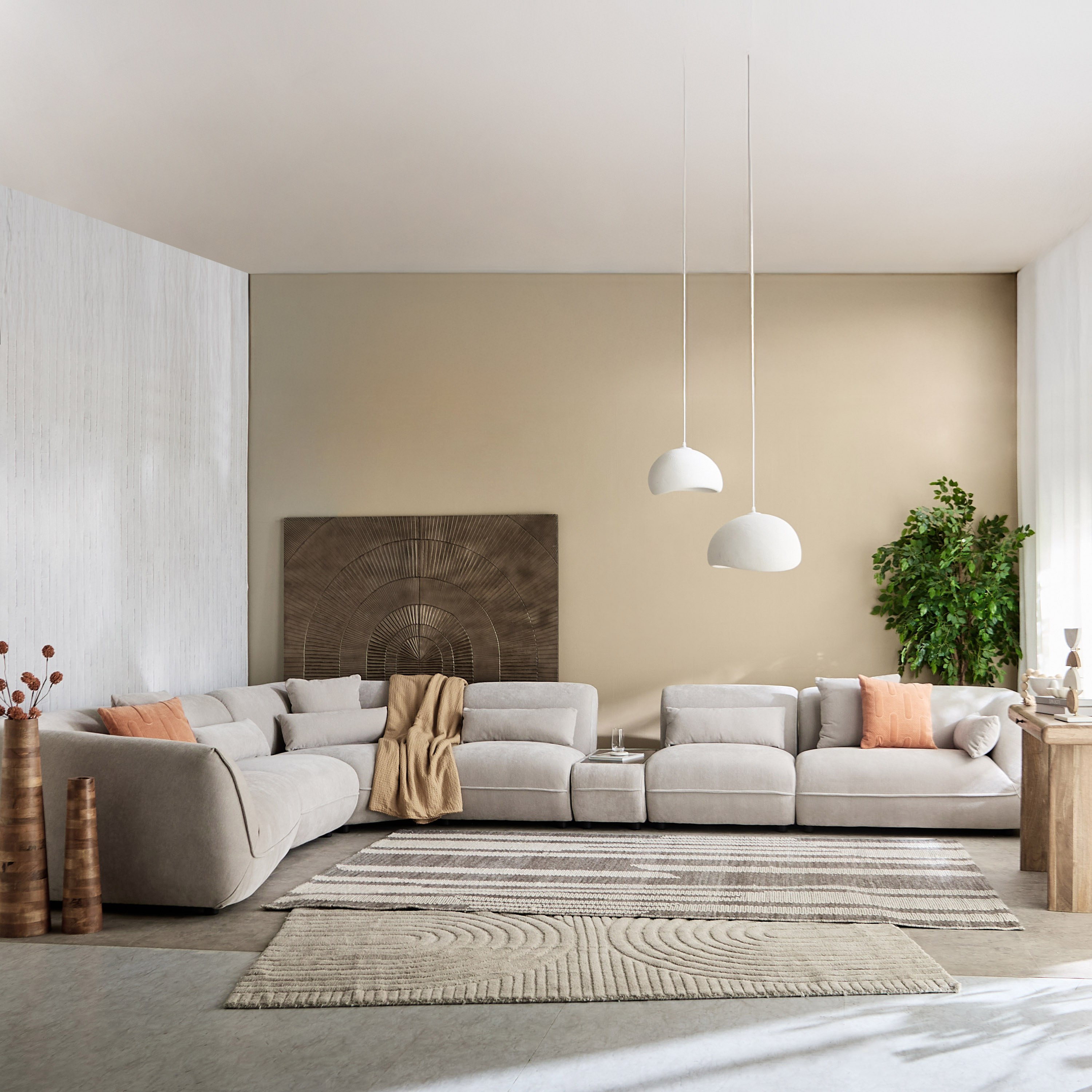 Grafton 7-Seater Fabric Left Corner Sofa with 8 Cushions and Wooden Tray Console-hbxlivingroom-sofasandarmchairs-cornersofas-image-1
