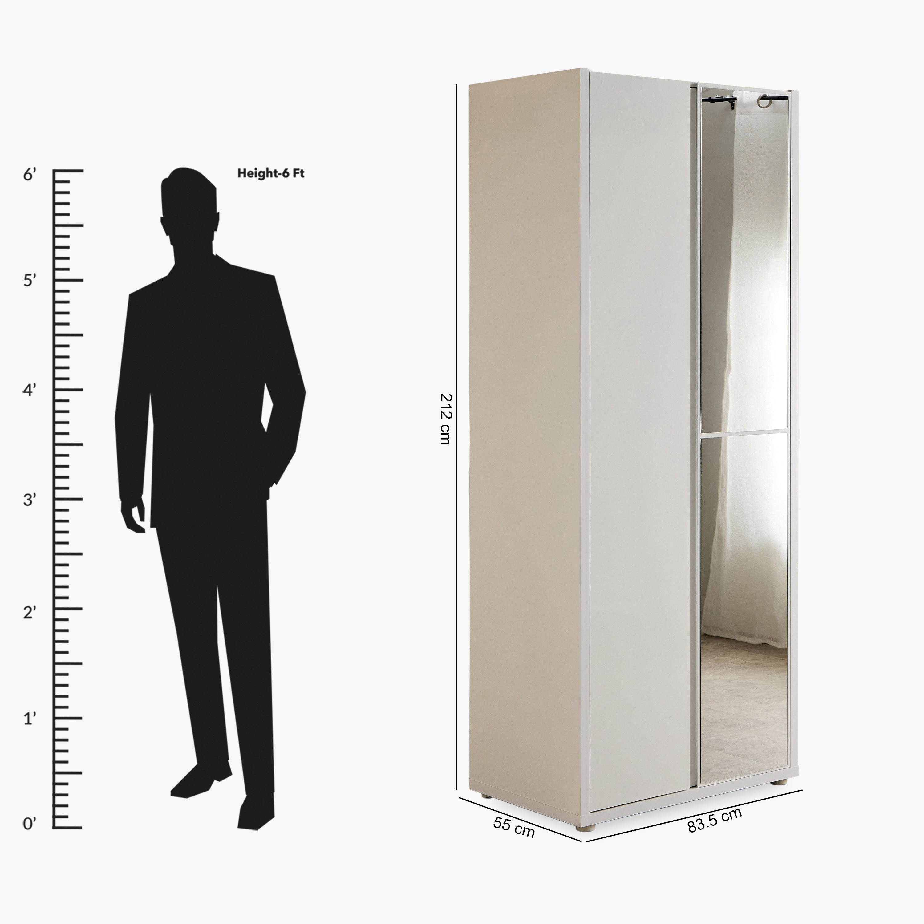 Artisan 2-Door Glossy Wardrobe with Drawer & Mirror-hbxfurniture-wardrobes-image-11