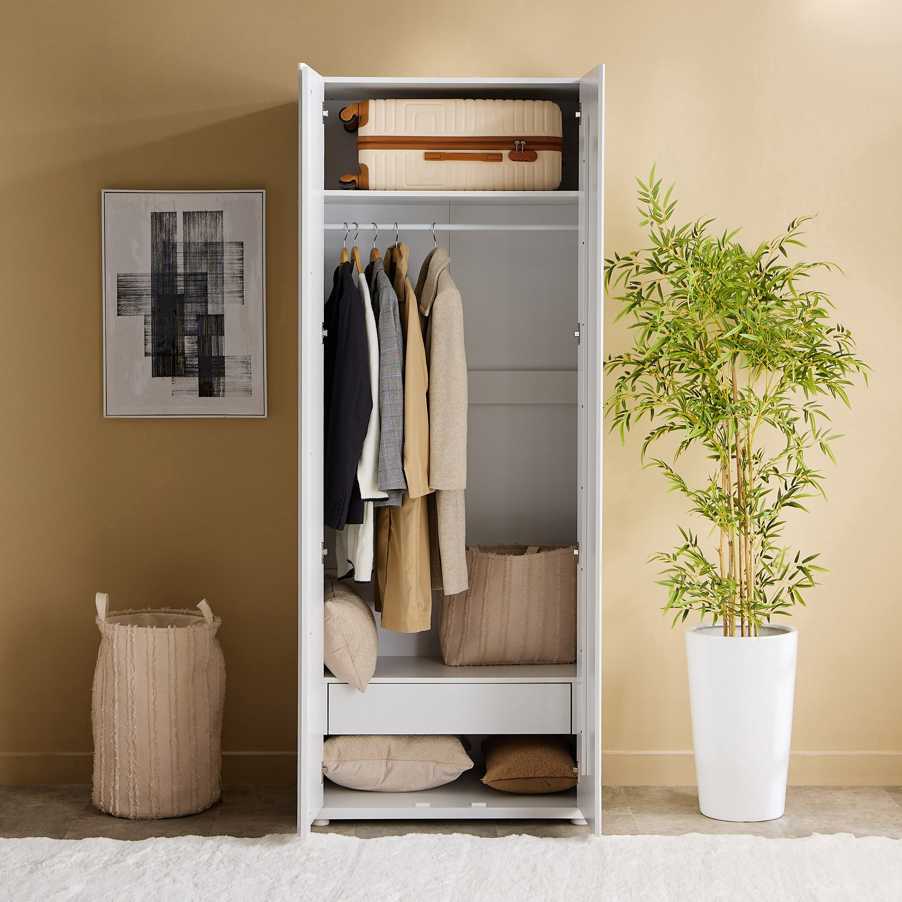 Artisan 2-Door Glossy Wardrobe with Drawer & Mirror-hbxfurniture-wardrobes-image-3