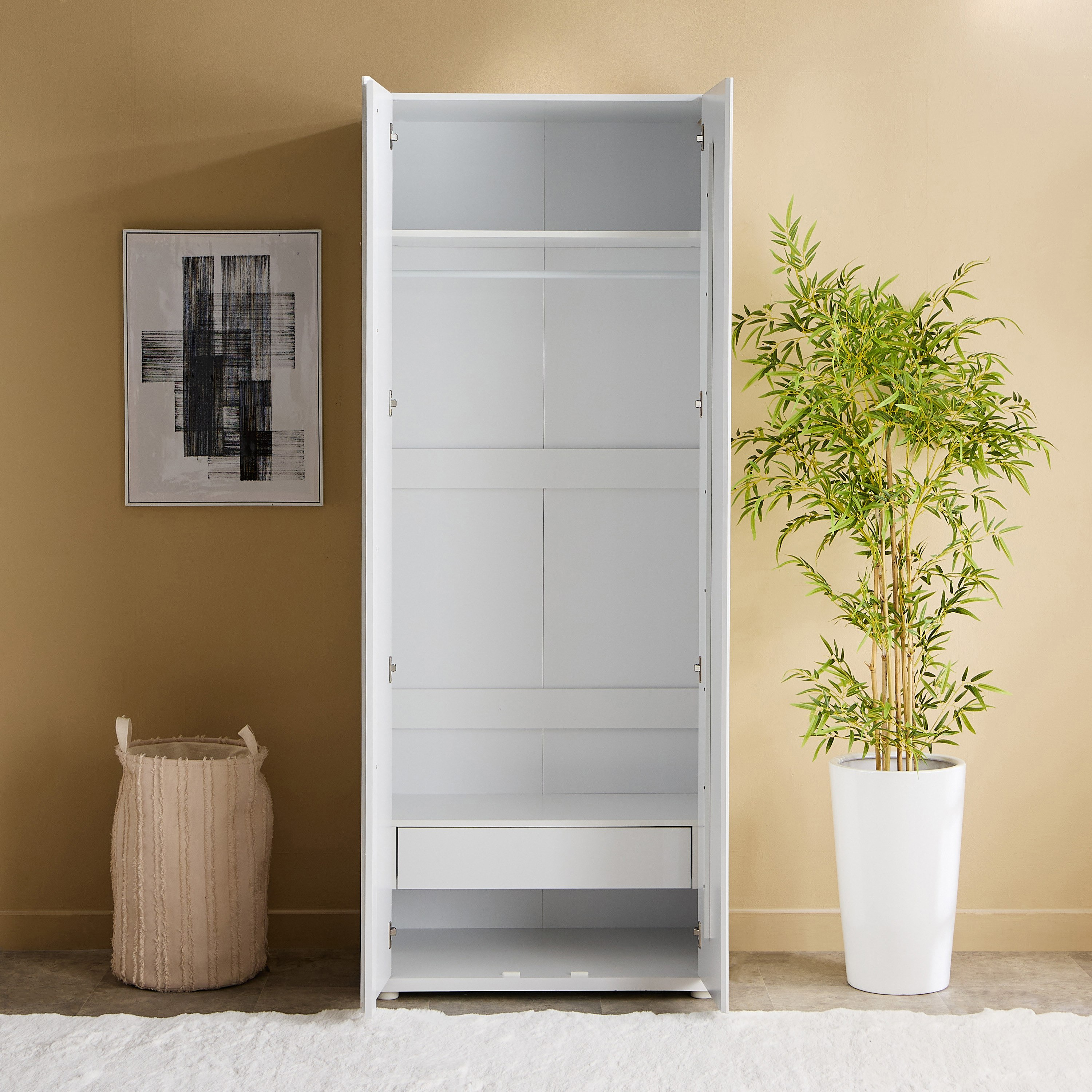 Artisan 2-Door Glossy Wardrobe with Drawer & Mirror-hbxfurniture-wardrobes-image-4