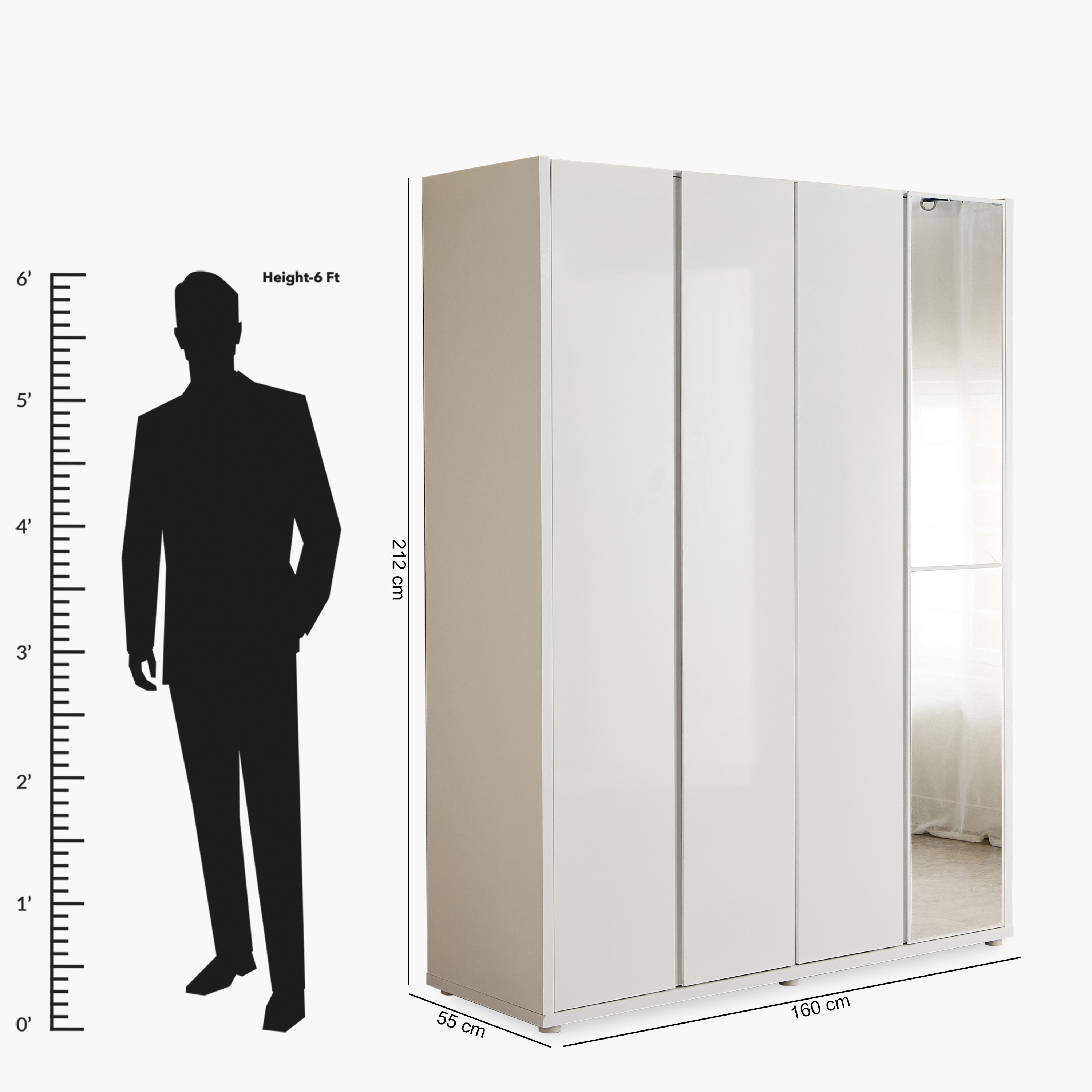 Artisan 4-Door Glossy Wardrobe with Drawer & Mirror-hbxfurniture-wardrobes-image-10