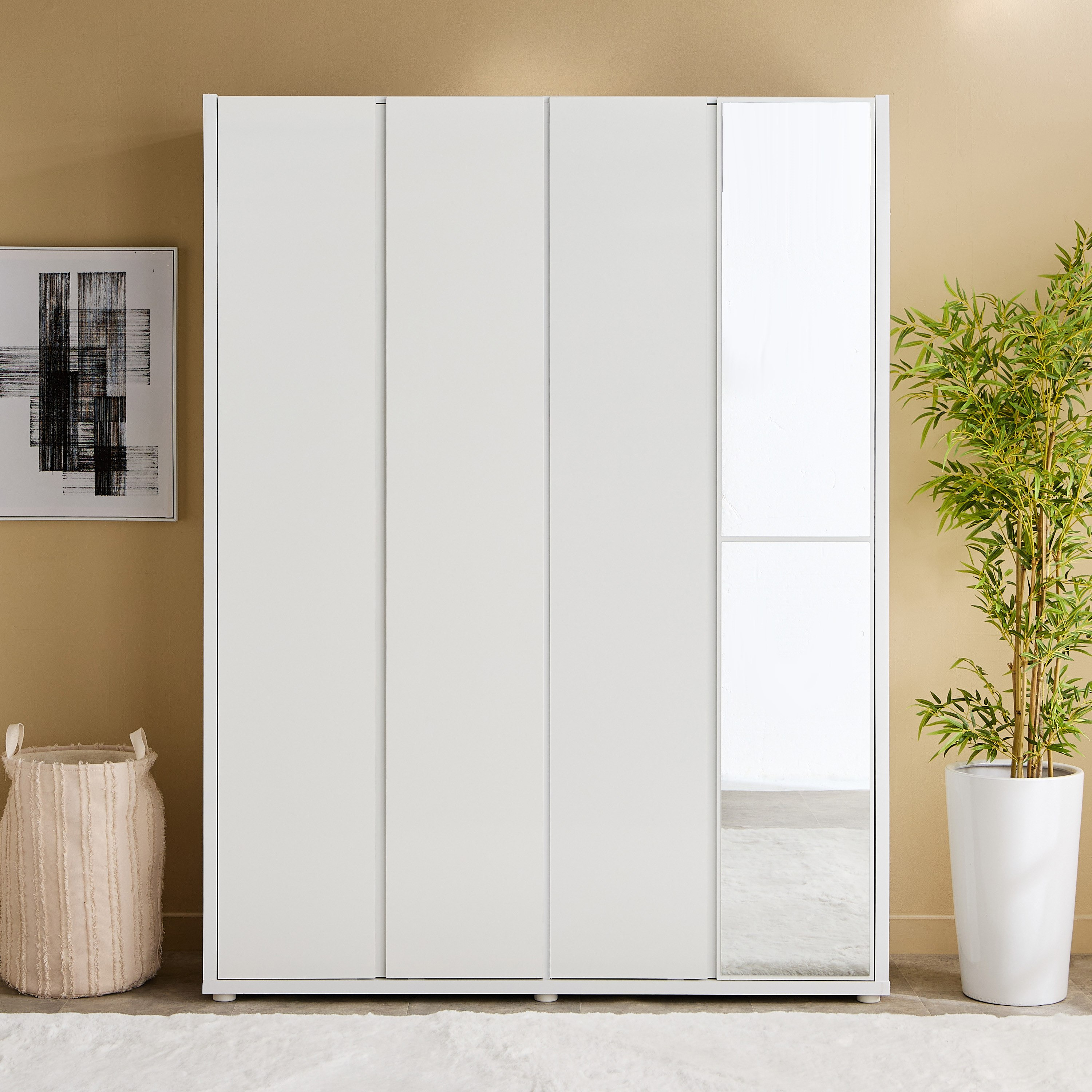 Artisan 4-Door Glossy Wardrobe with Drawer & Mirror-hbxfurniture-wardrobes-image-2